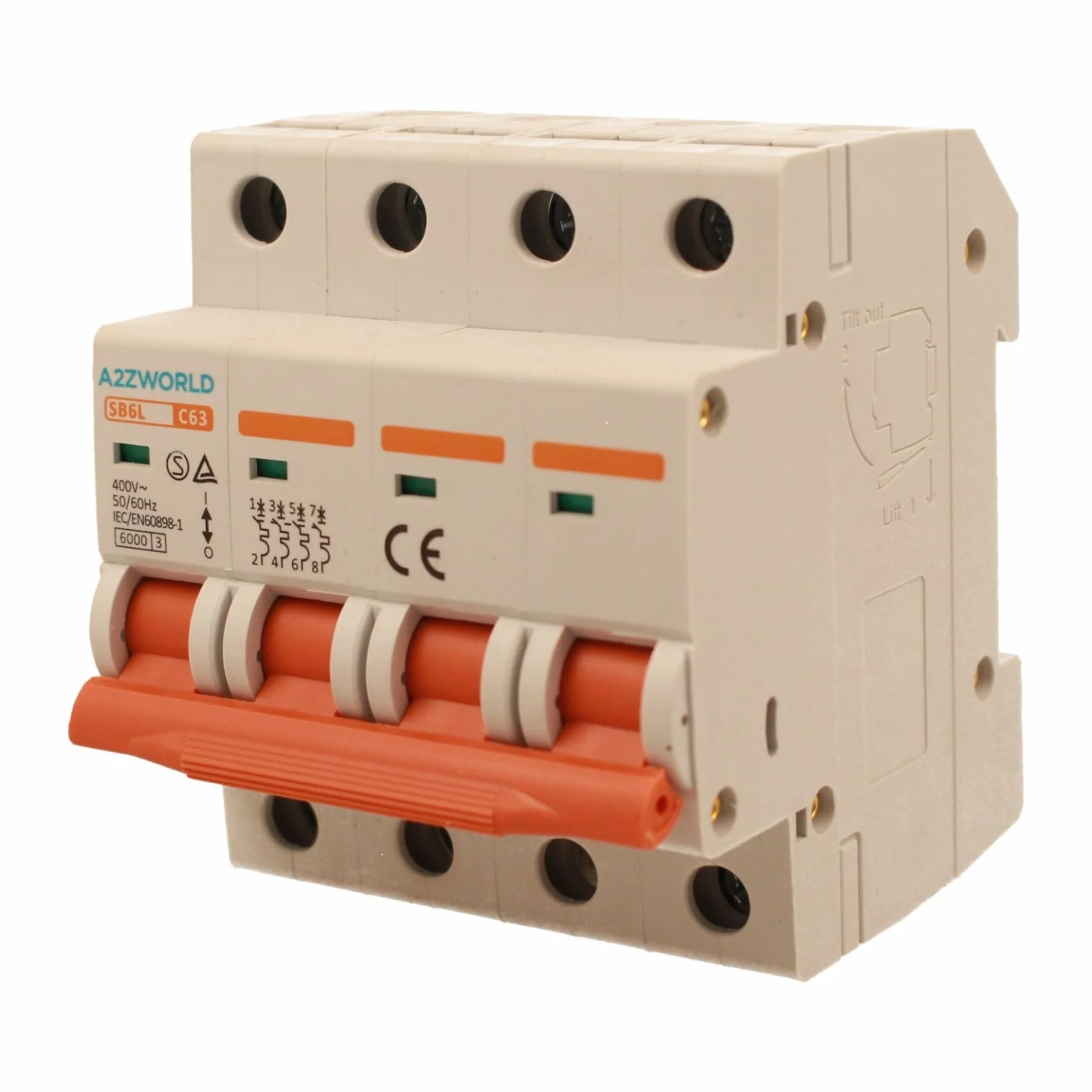 ZOREI Automatyczny wyłącznik magnetyczny, 4P 220 V i 380 V 6 kA, do jednofazowego i trójfazowego, MCB 4P C63 63A