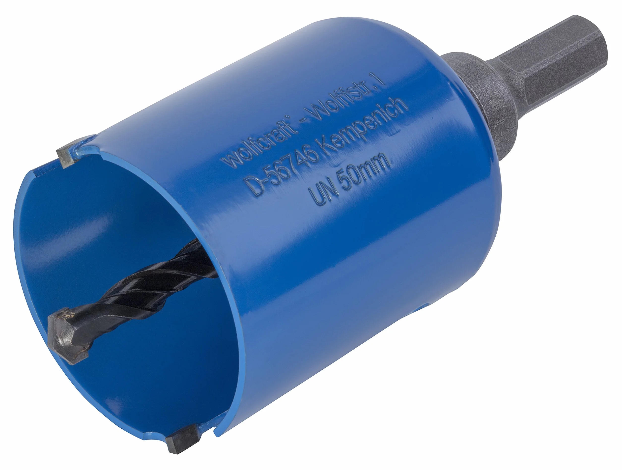 wolfcraft Otwornica uniwersalna Ø 50 mm z trzpieniem mocującym, wstępnie zmontowana I 3879000 I Wszechstronne zastosowanie z materiałami różnego rodzaju, głębokość cięcia 60 mm