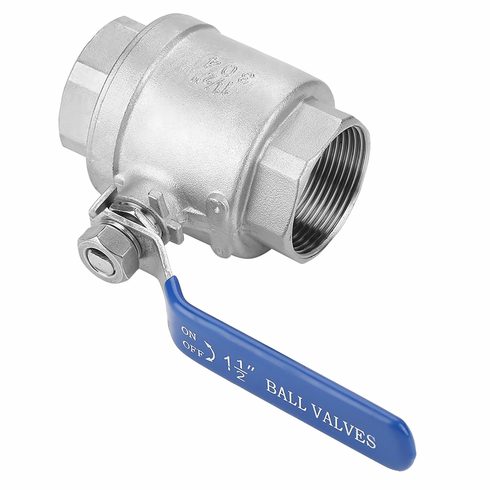 Zawór Kulowy 2-drogowy DN40 1-1/2" ze Stali Nierdzewnej z Niebieskimi Pokrętłami – Zawór Kulowy WOG, Zawór Kulowy ze Stali Nierdzewnej do Zastosowań Przemysłowych