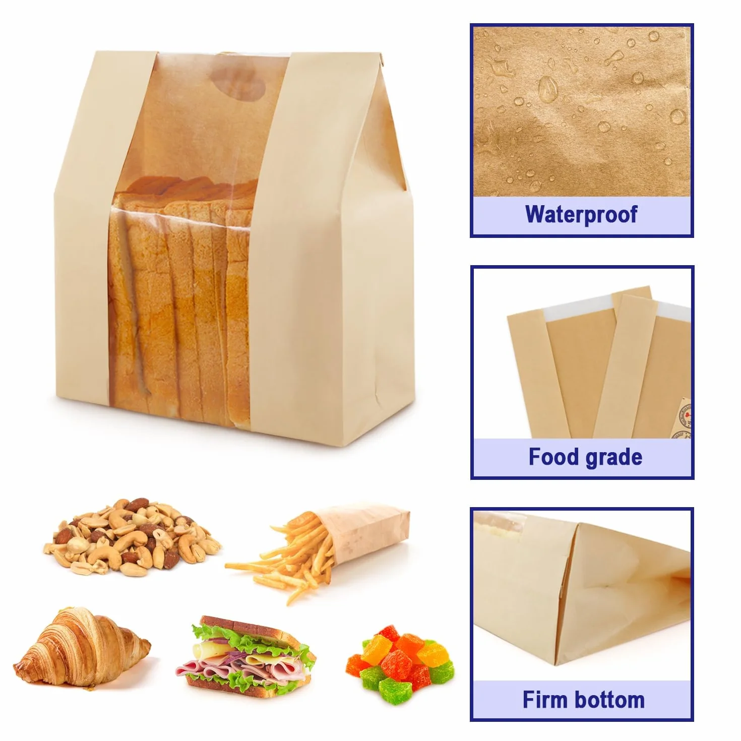 Brązowe papierowe torby na chleb, 35 sztuk, z okienkiem, duże torby papierowe typu kraft, do domowego chleba, cukierków, chleba, ciasteczek, prezentów (31 x 21 x 10 cm)