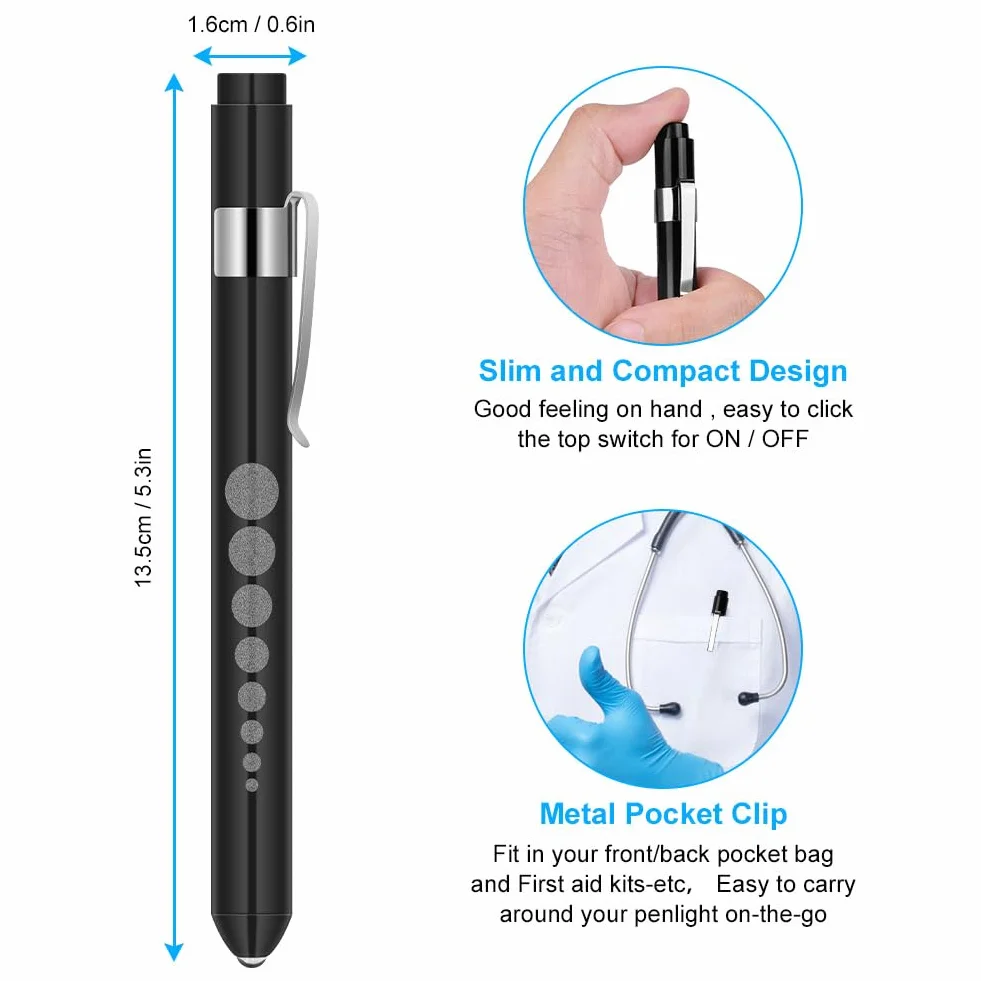 Światło źrenicy, flintronic lampka diagnostyczna światło źrenicy medyczna latarka typu penlight, wielokrotnego użytku diagnostyczna lampa LED w kształcie długopisu, latarka świetlny długopis z klipsem