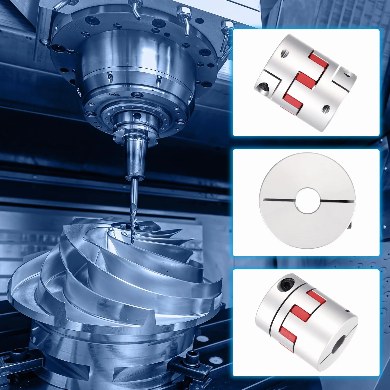 QUARKZMAN Aluminiowe sprzęgło wału, sprzęgło faliste 14 mm na 14 mm, elastyczne sprzęgło pająka, dł. 50 mm x śr. 40 mm, sprzęgło sosnowe, połączenie faliste do drukarki 3D DIY frezarki CNC
