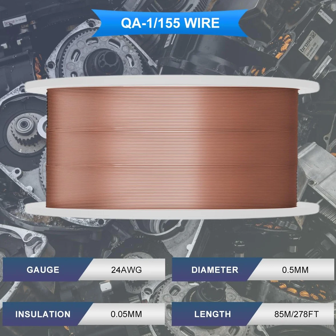 Xiatiaosann 24AWG drut magnetyczny, średnica 0,5 mm, emaliowany drut miedziany, 150 g, 85 m 0,05 mm, izolowany, odporny na wysokie temperatury 155℃ drut nawijany do silnika, transformatory z taśmą