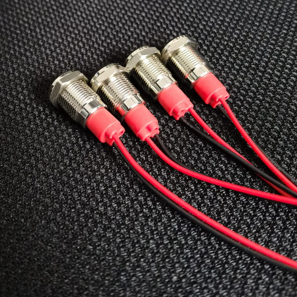 GUUZI Lampka Kontrolna LED 10mm 12-24V Wodoodporna Panel Metalowy Czerwony 4 szt