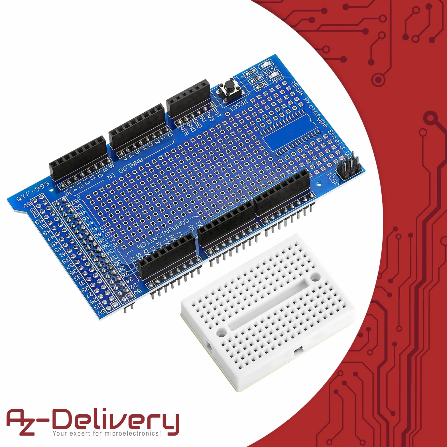 AZDelivery 3 x Prototyping Shield z Mini Breadboard kompatybilny z MEGA 2560, kompatybilny z Arduino wraz z E-Book!