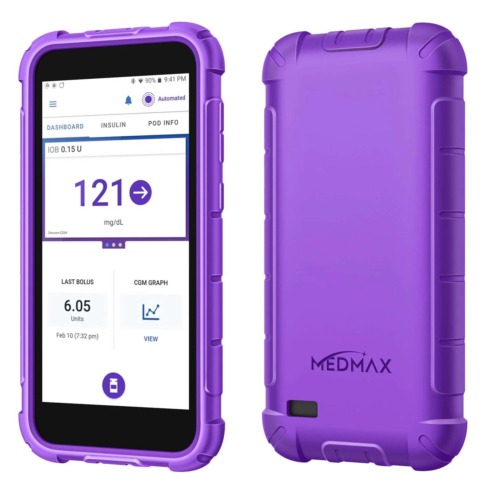 MEDMAX Silikonowe etui do Omnipod 5, lekkie, odporne na wstrząsy, antypoślizgowe, miękkie etui żelowe z podniesioną osłoną do urządzenia Omnipod 5, (fioletowe)