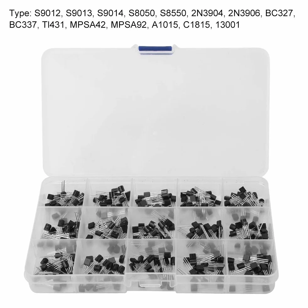Asortyment S9012 S9013 S9014 S8050 S8550 2n3904 2n3906 Bc327 Bc337 Tl431 Mpsa42 Mpsa92 A1015 C1815 13001 zestaw Asortyment Transportu Systemy urządzeń półprzewodnikowych