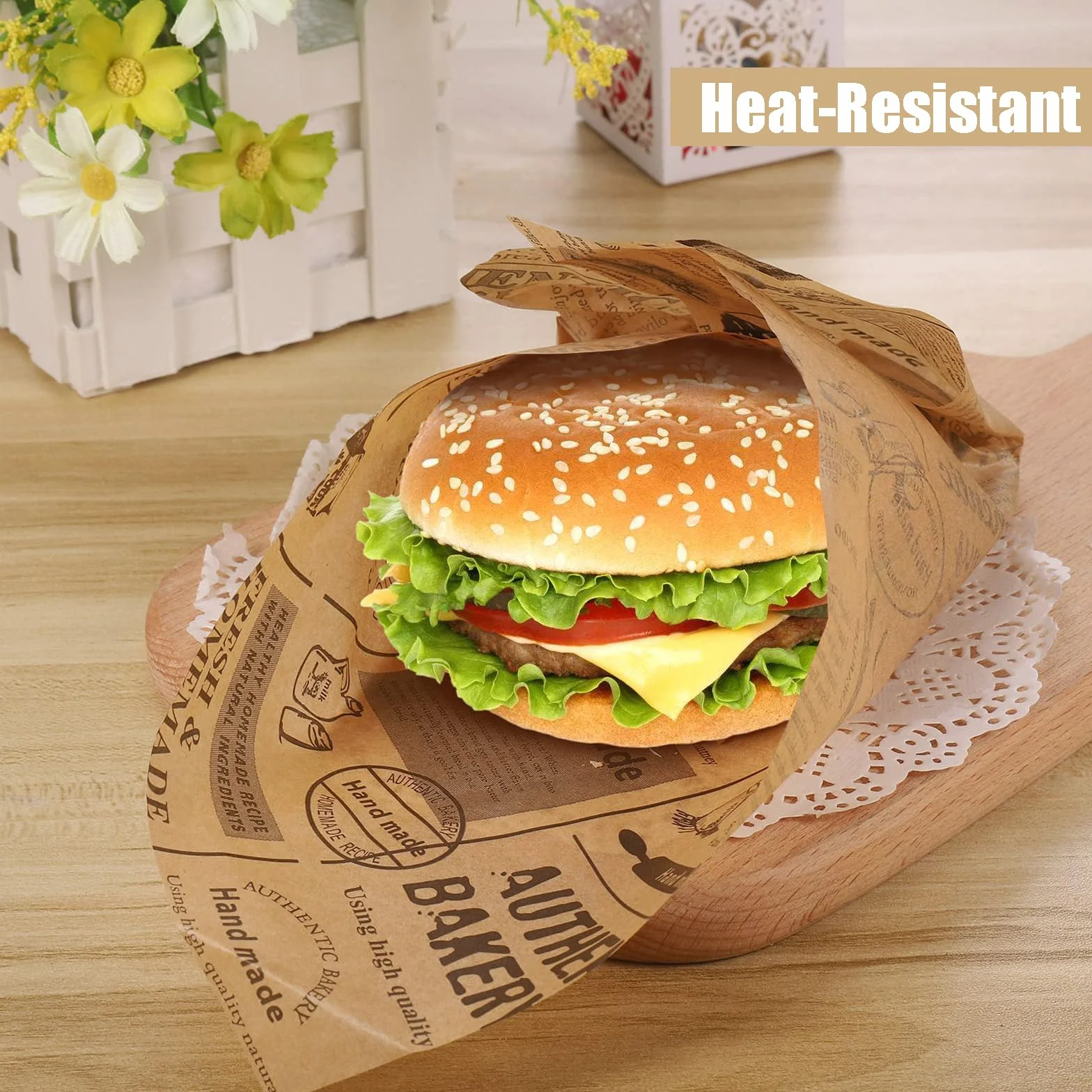 Arkusze papieru do pieczenia, 150 szt. papieru do burgerów i chleba, olejne i wodoodporne, do burgerów, kanapek, frytek, serów i ciast 15 x 15 cm, papier do pakowania żywności