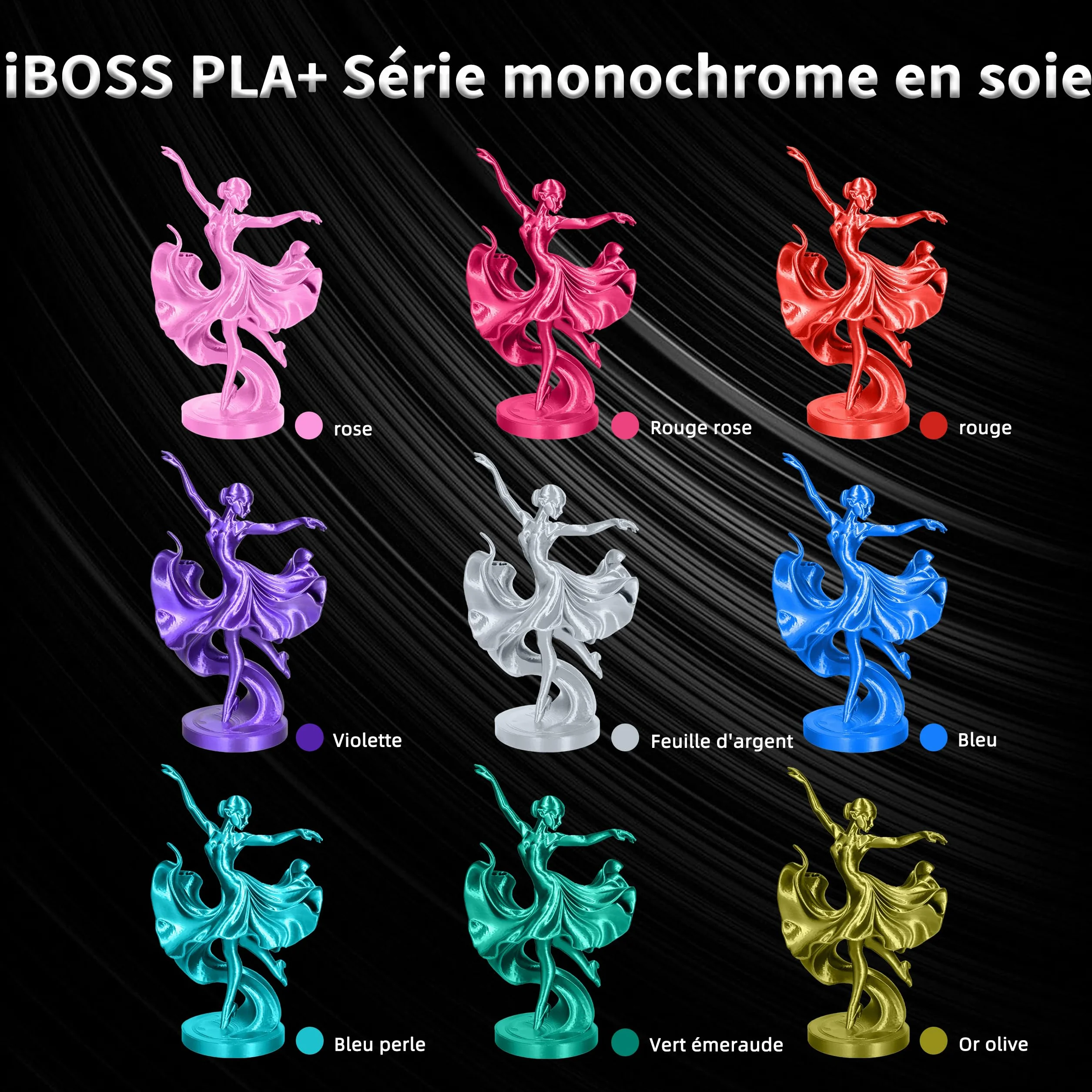 iBOSS Silk PLA+ filament 1,75 mm dokładność wymiarowa ±0,02 mm szpula 1 kg Jedwabisty zielony