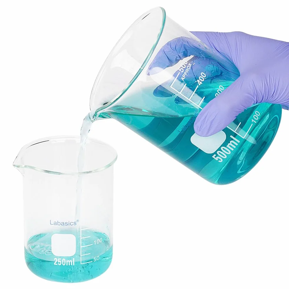 Labasics Szklany kubek, 1 opakowanie, szkło borokrzemowe, z uchwytem o głębokim kształcie, z lejkiem, 500 ml, odporne na wysokie temperatury, zastosowanie laboratoryjne