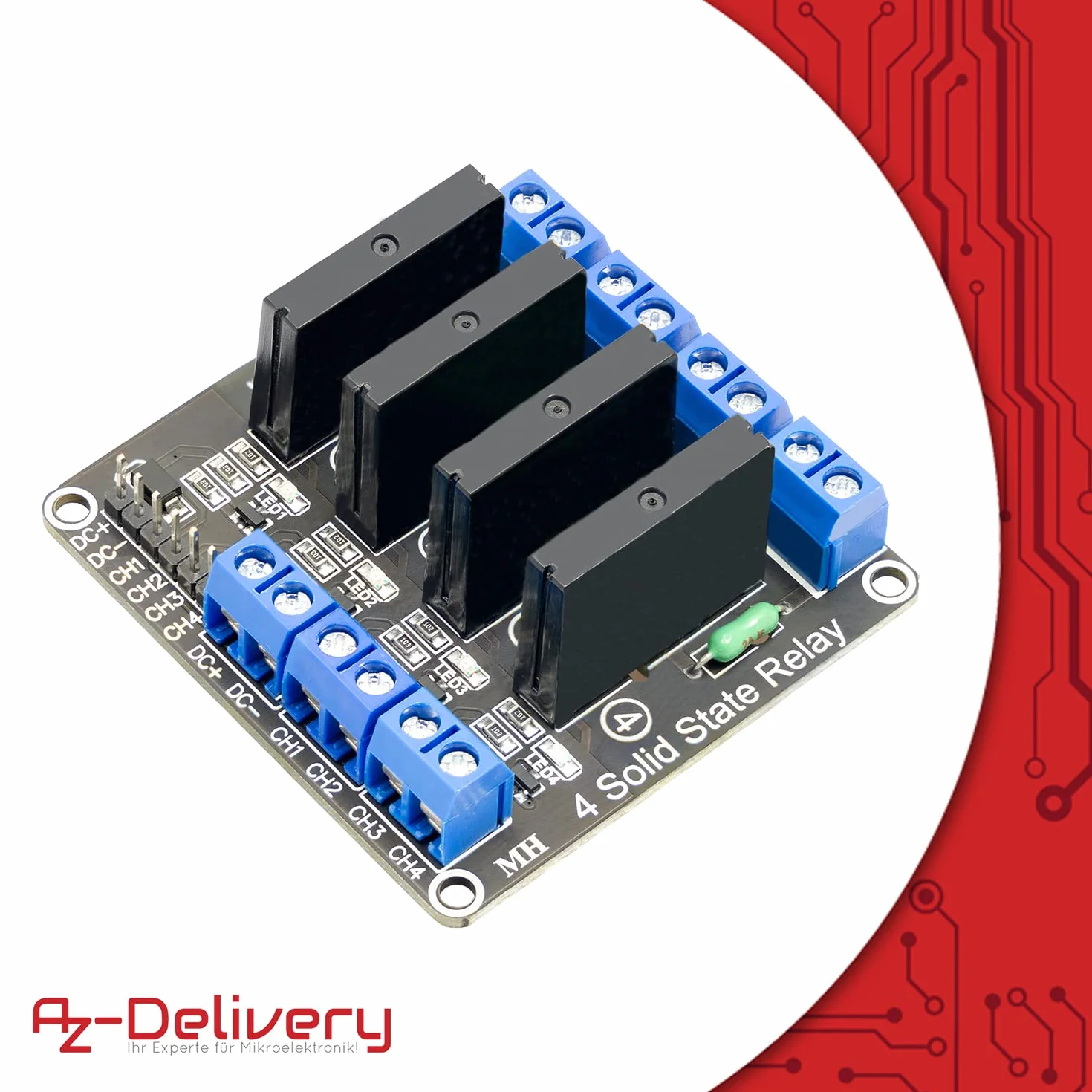 AZDelivery 4-kanałowy moduł przekaźnika 5 V DC Solid State Relais Low Level Trigger Power Switch Relais Board kompatybilny z Arduino i Raspberry Pi