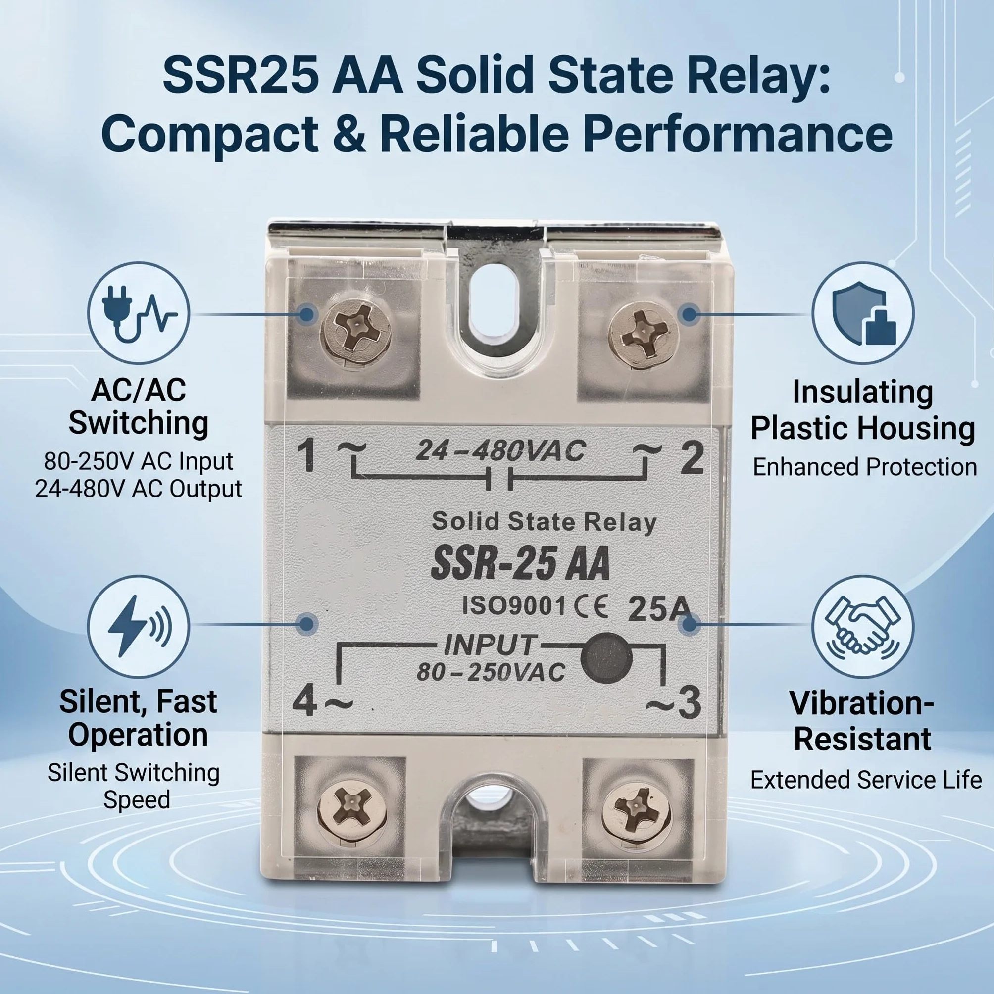 Przekaźnik Półprzewodnikowy SSR-25 AA 25A 240V AC 90-250V AC 24-480V AC