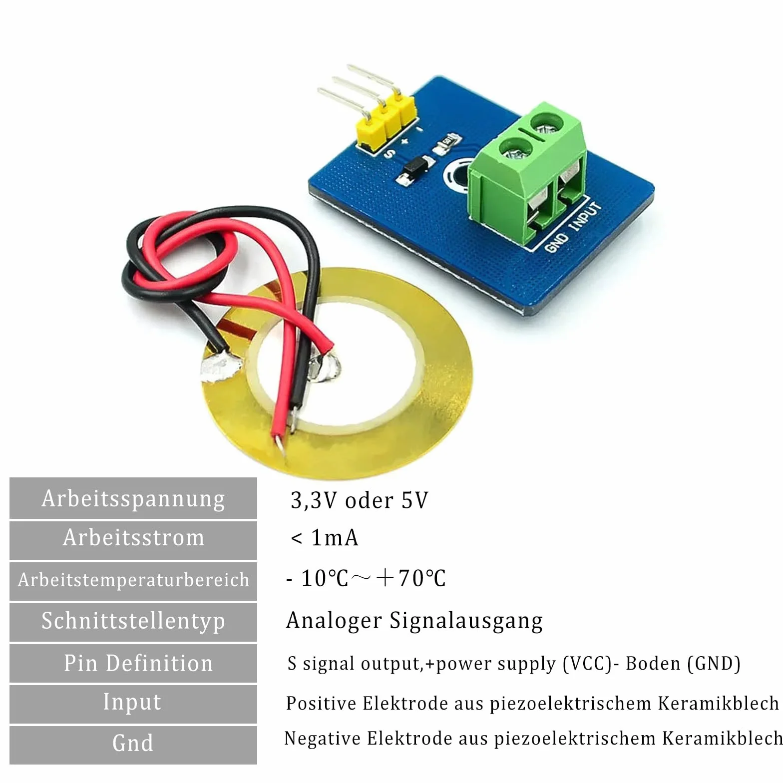 GERUI 6 sztuk ceramicznych czujników wibracji piezoelektrycznych, moduł 3,3 V 5 V, wykrywa wibracje, analogowy moduł wyjściowy sygnału, elektroniczny moduł, pojedynczy moduł do Arduino DIY