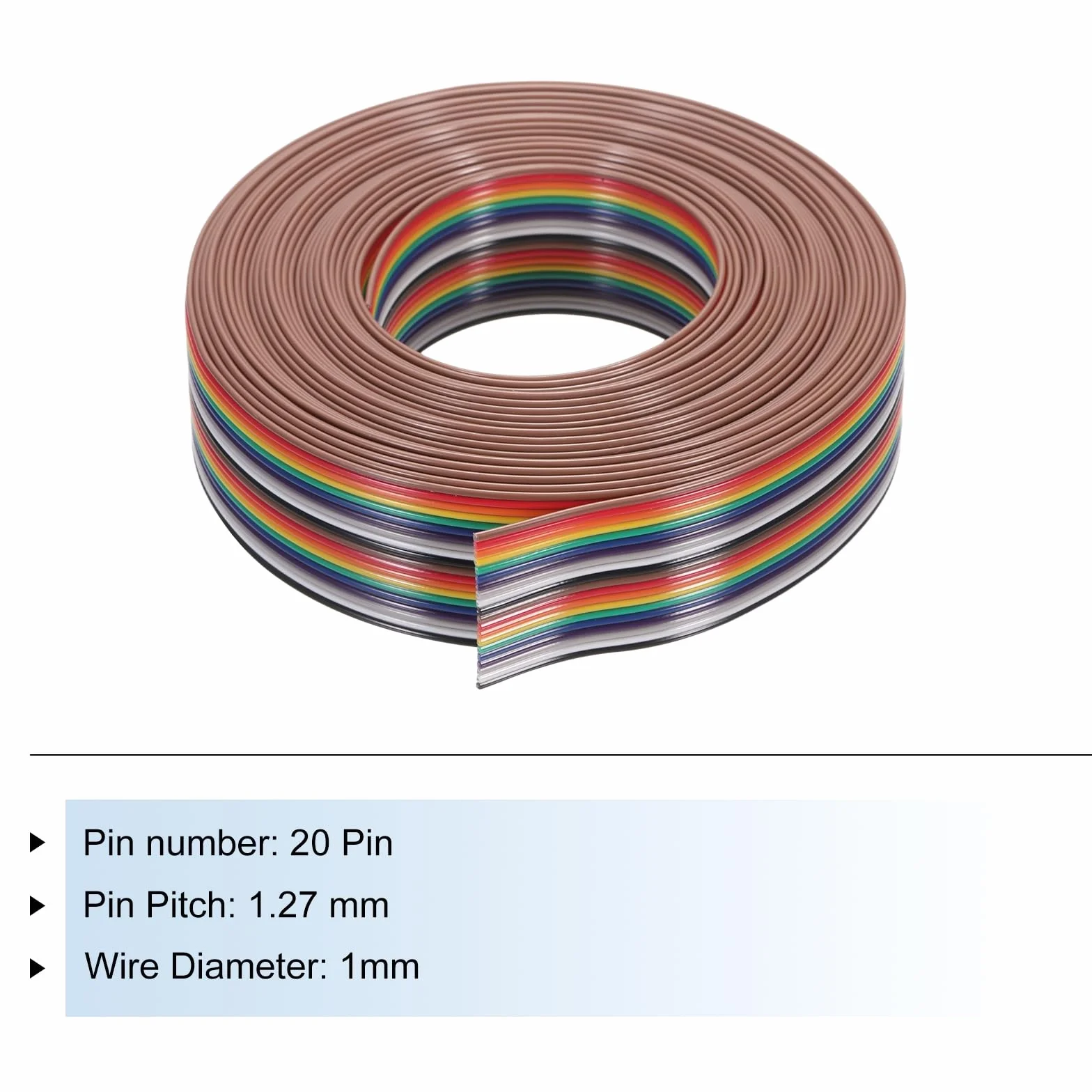 QUARKZMAN 1 szt. 20 pinów płaskich sznurków Rainbow Ribbon Cable 20 Ft 1.27mm Pitch Breadboard Jumper Wires do projektów elektronicznych
