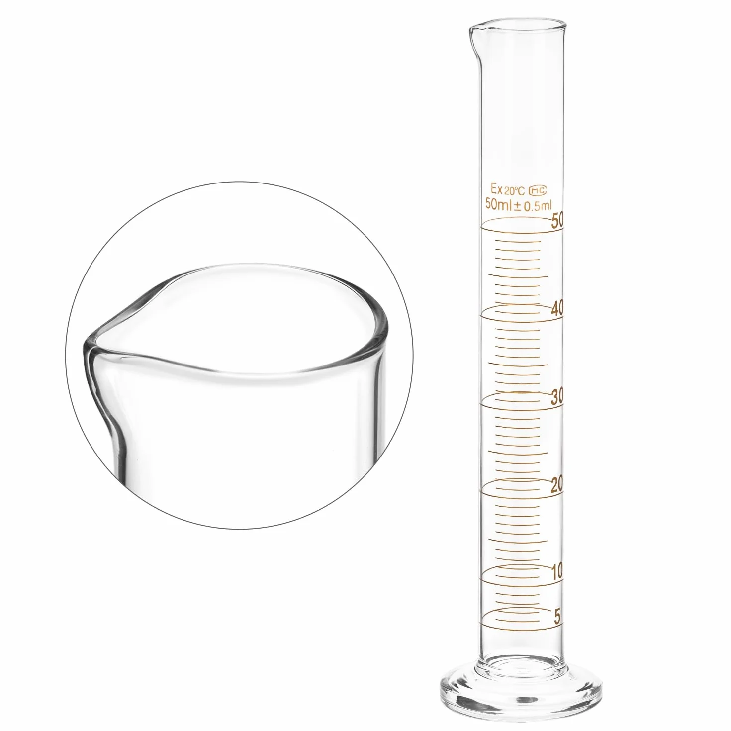 QWORK laboratoryjny cylinder pomiarowy 50 ml, szkło borokrzemowe, gruba ściana