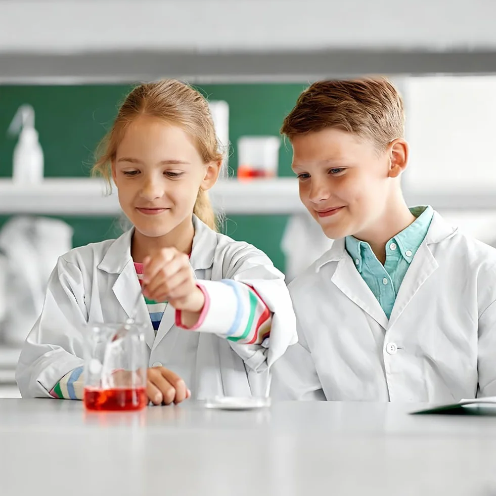 Kostium lekarza dla dzieci, fartuch laboratoryjny, 4-częściowy kostium lekarski dla dzieci, z gogle, dowód osobisty, powiększenie, kostium naukowca dla dzieci na Halloween, biały, M