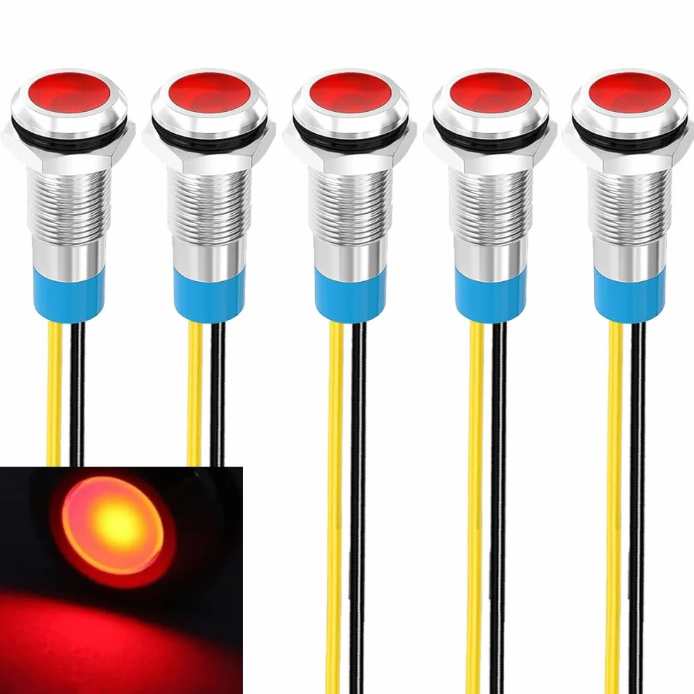 Gebildet Metalowy Wskaźnik Świetlny LED 8mm 230V AC Wodoodporna Lampka Sygnalizacyjna Czerwona 5 Sztuk