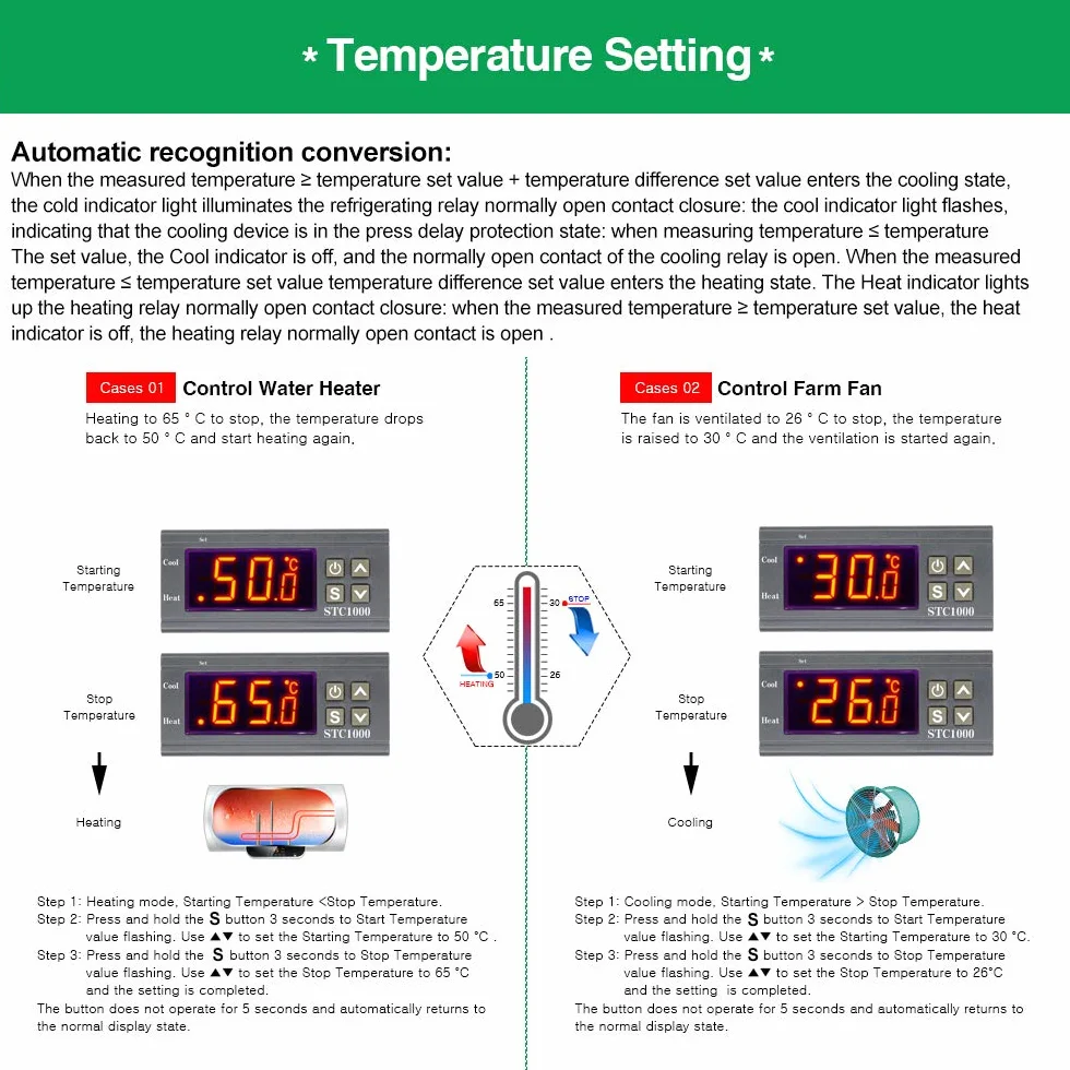 Regulator temperatury AC 110V-220V, uniwersalny termostat cyfrowy STC-1000 z czujnikiem temperatury, wyświetlaczem Celsjusza i Fahrenheita, ciepło/chłodzenie