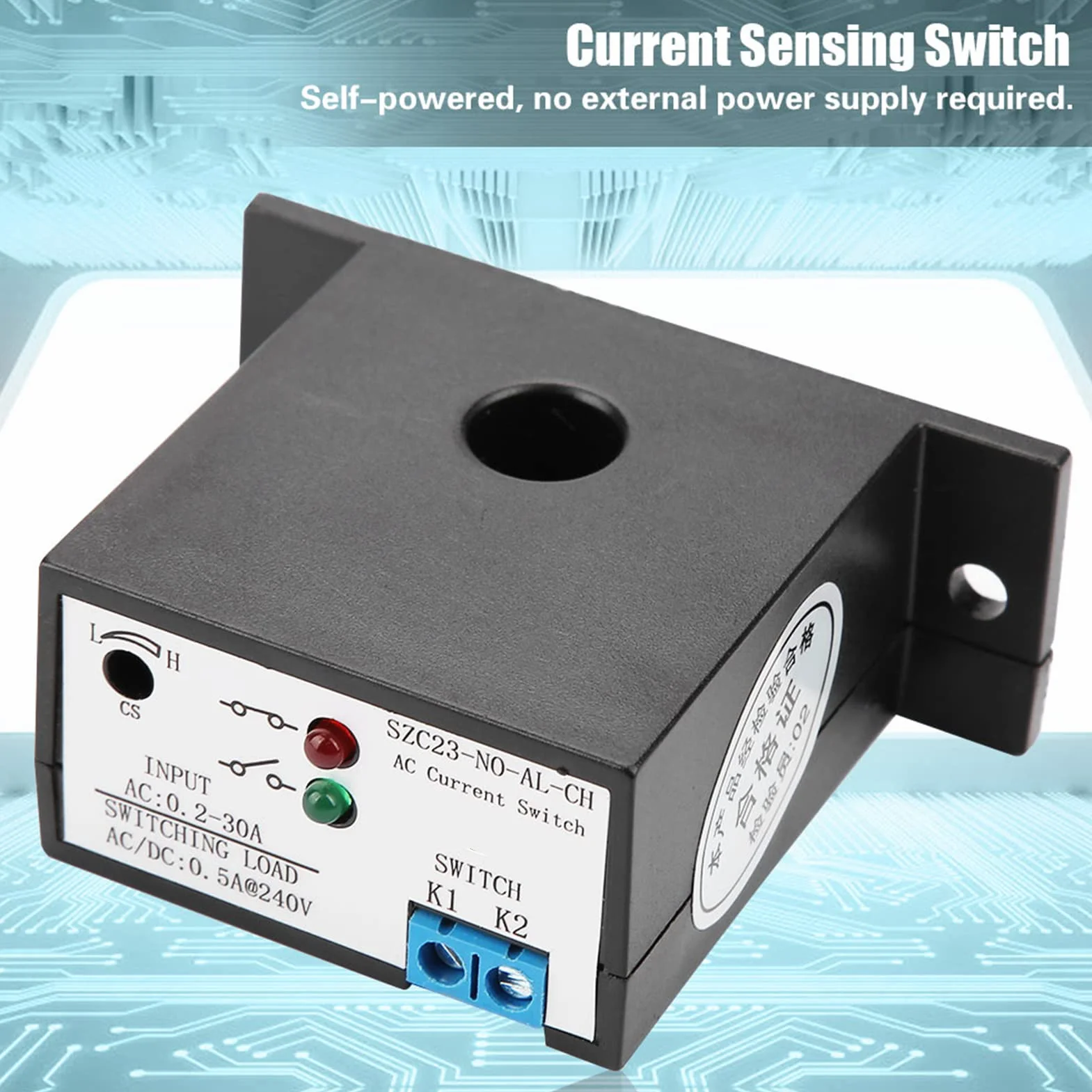 SZC23-NO-AL-CH Current Sensing Switch Normally Open Adjustable AC 0.2-30A IP30 Waterproof