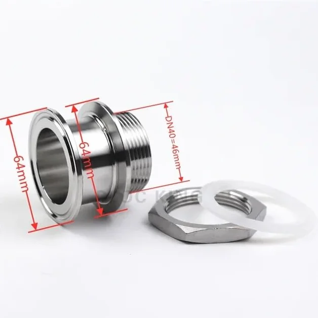 1 szt. BSP DN32 DN40 podwójna tuleja 3.8 cm 5.1 cm Tri Clamp X 1-1/10.2 cm 1-1/5.1 cm męski adapter sanitarny SS304 złączka do rur ze stali nierdzewnej Homebrew (DN40-K64mm-K64mm)