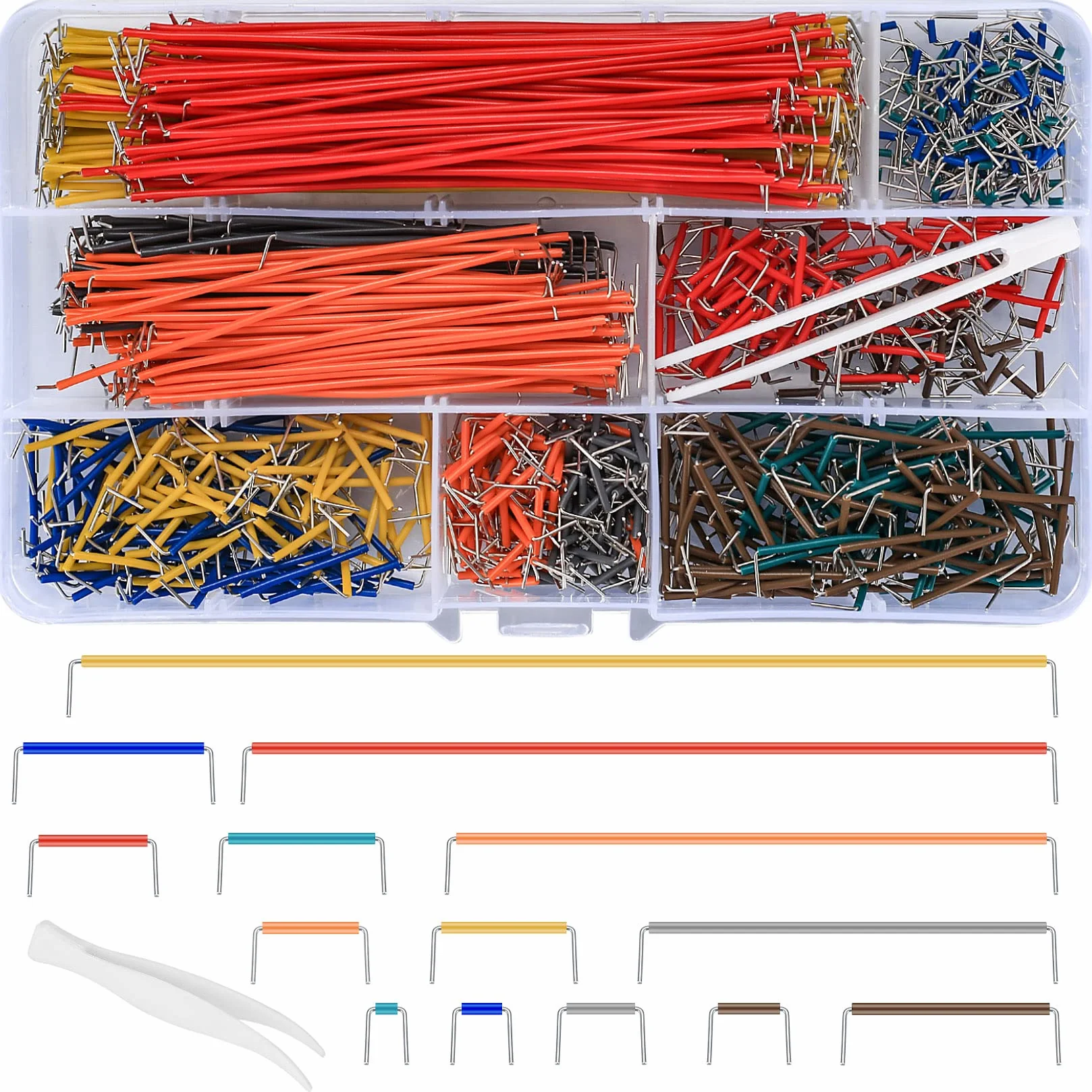 Zestaw przewodów połączeniowych Breadboard 840 sztuk, kable męskie-męskie 14 długości, plastikowe zaciski