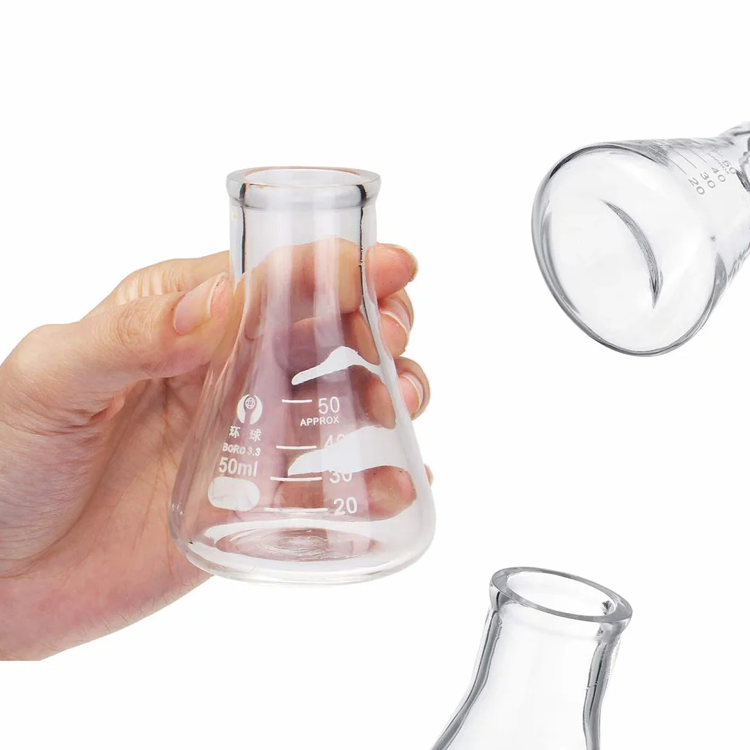 JESSTOLO Szklane butelki Erlenmeyer 50 ml zestaw 7 elementów
