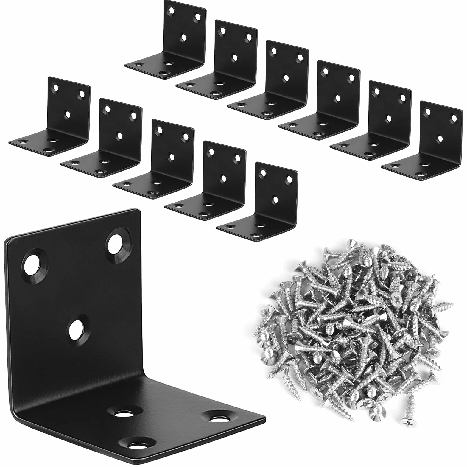 LALAGO 12 sztuk łączników kątowych ze stali nierdzewnej 50 x 50 x 50 mm, małe kątowniki montażowe z 78 śrubami, metalowe zaciski 90 stopni, kątownik mocujący do mocowania i naprawy mebli, kolor czarny