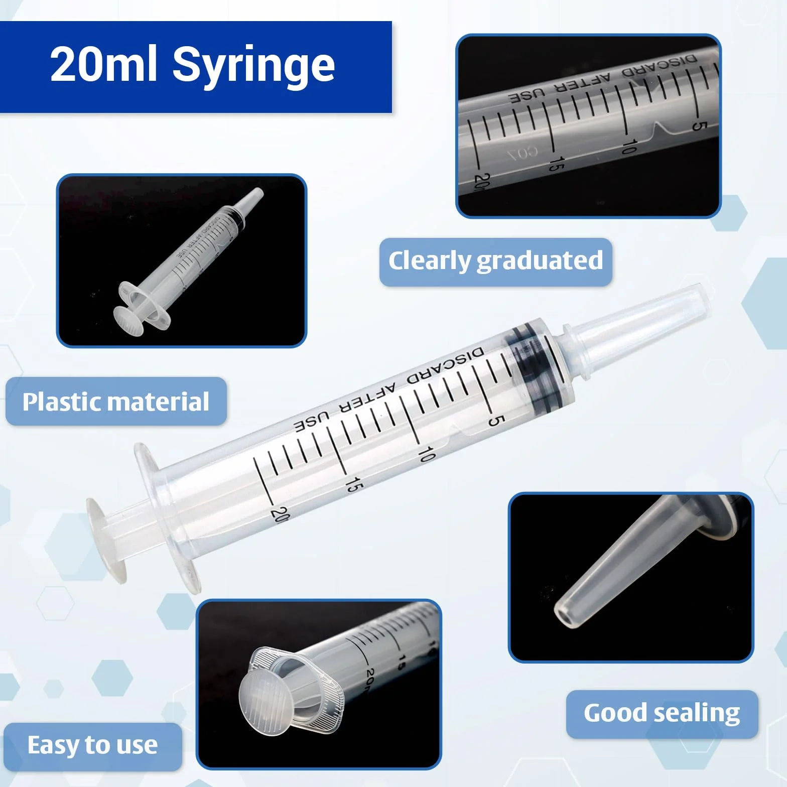 Strzykawki jednorazowe 20 ml z tworzywa sztucznego z pokrywką do laboratoryjnego karmienia zwierząt