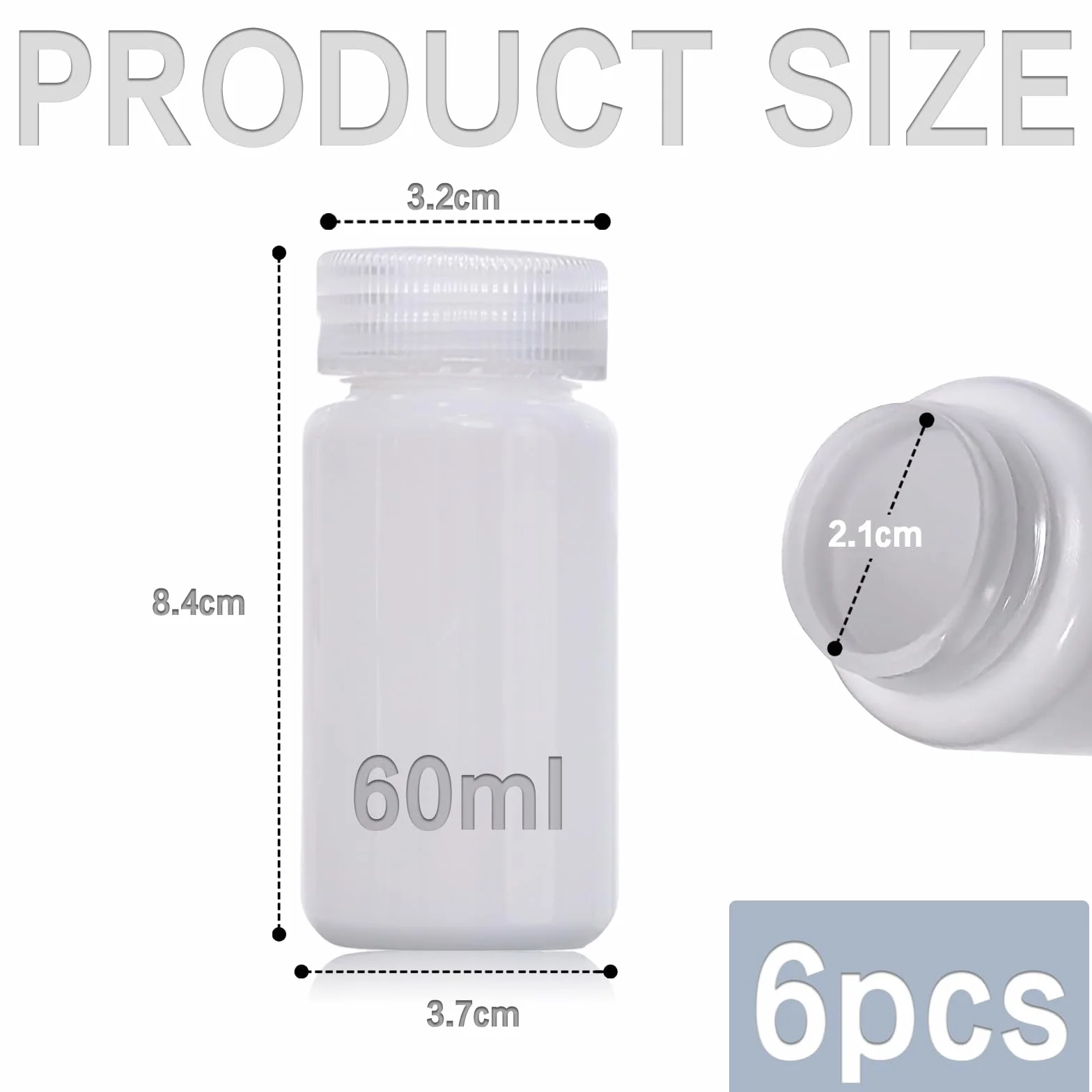 DKBT 6 sztuk butelek z szeroką szyjką z tworzywa sztucznego, 60 ml, puste butelki laboratoryjne, szczelne, z polietylenu (HDPE), z szerokim otworem, do butelek na tabletki, butelki na próbki wody