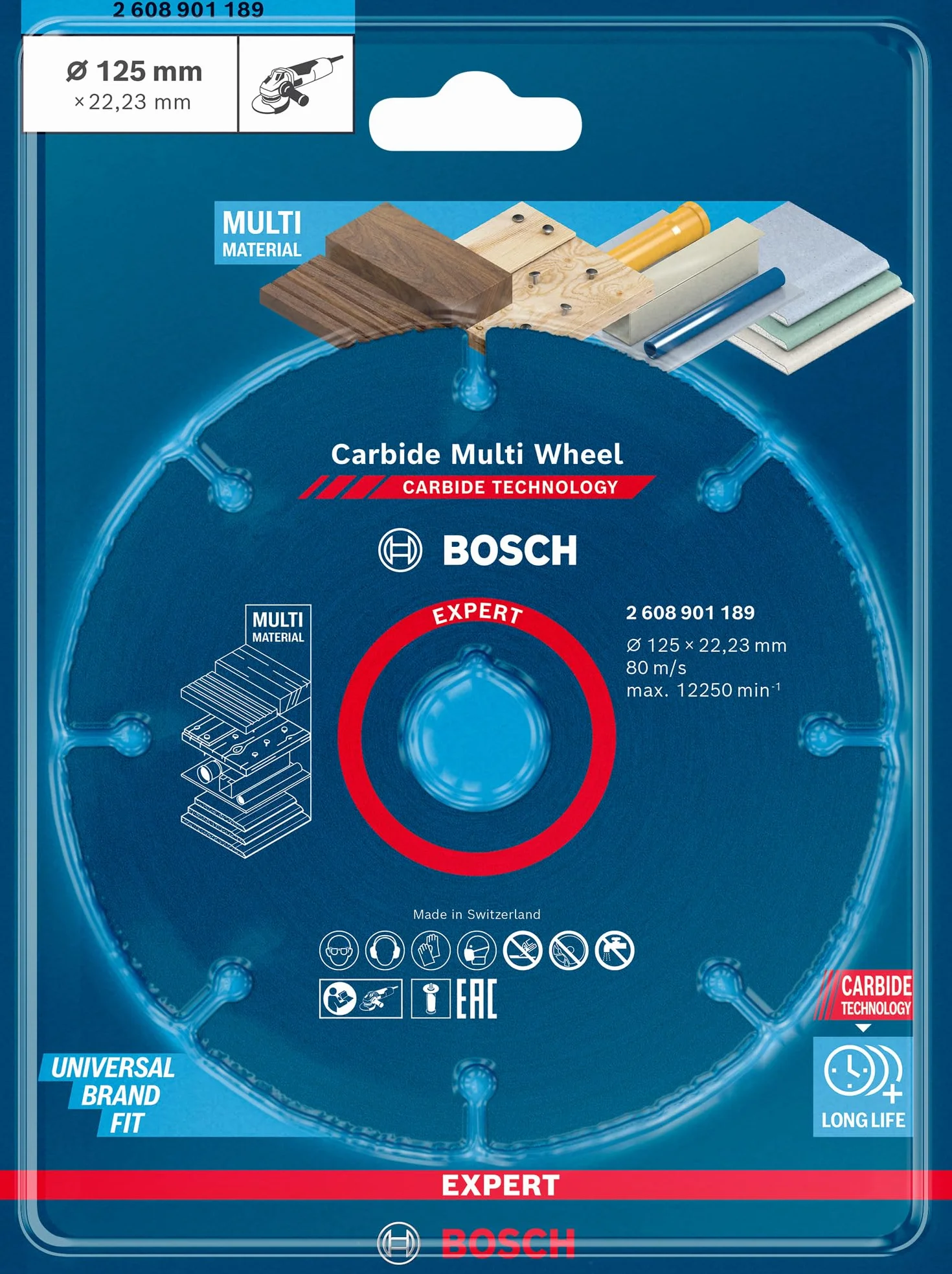 Bosch 1x Tarcze tnące EXPERT Carbide Multi Wheel (do Twarde drewno, Drewno z gwoździami, Ø 125 mm, Professional Akcesoria Mała szlifierka kątowa)
