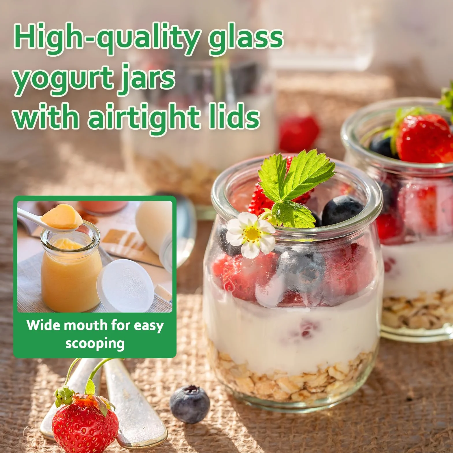 Słoiki na jogurt z pokrywką, 200 ml, 12 przezroczystych słoików deserowych, słoiczków deserowych z pokrywką na galaretki, miód, musli, musli, desery, można myć w zmywarce, zamrażarkę i używać