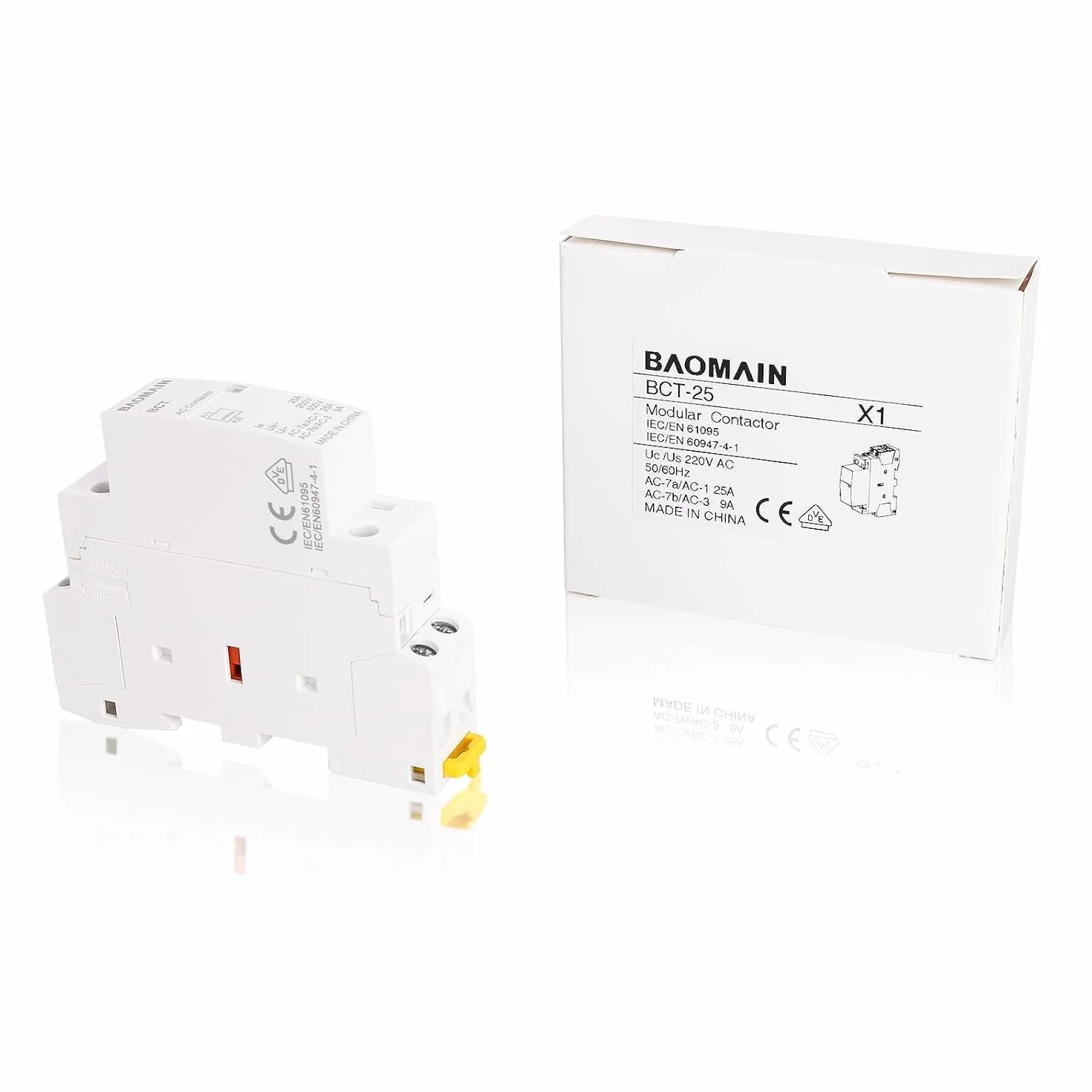 BAOMAIN Stycznik AC, 2-biegunowy 2NC, 25 A, AC 220 V, napięcie cewki, 35 mm Montaż na szynie DIN BCT-25/02