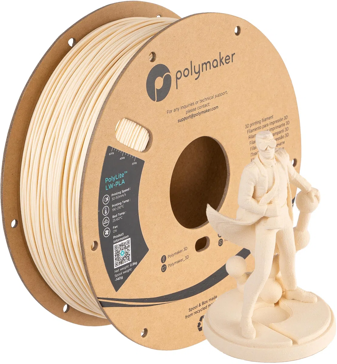 Polymaker PolyLite LW-PLA - 1.75mm - 800g - Biały