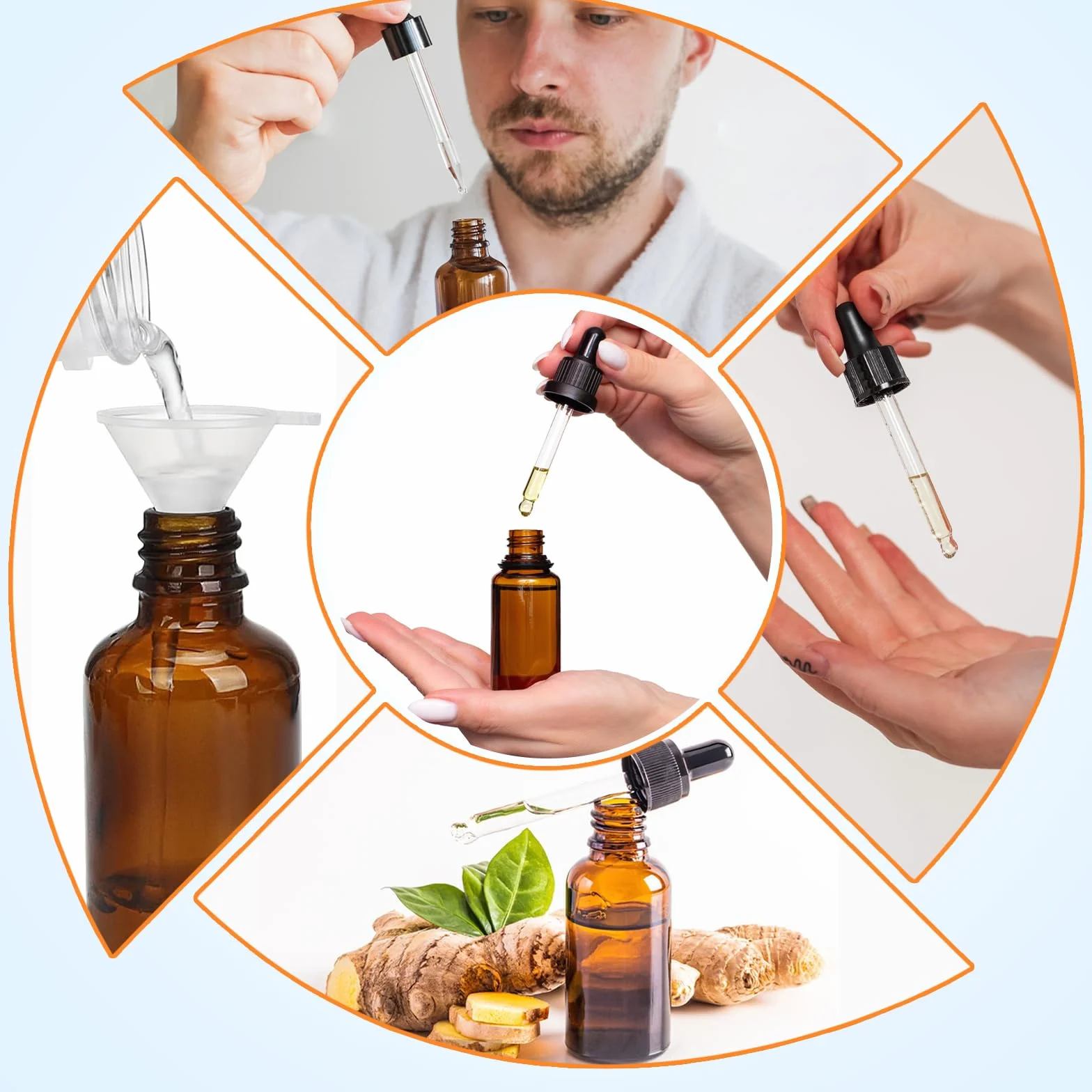 Zestaw 4 butelek do pipety ze szkła bursztynowego 10 ml z pipetą kroplową do olejków eterycznych, olejków zapachowych, płynnych barwników, aromaterapii