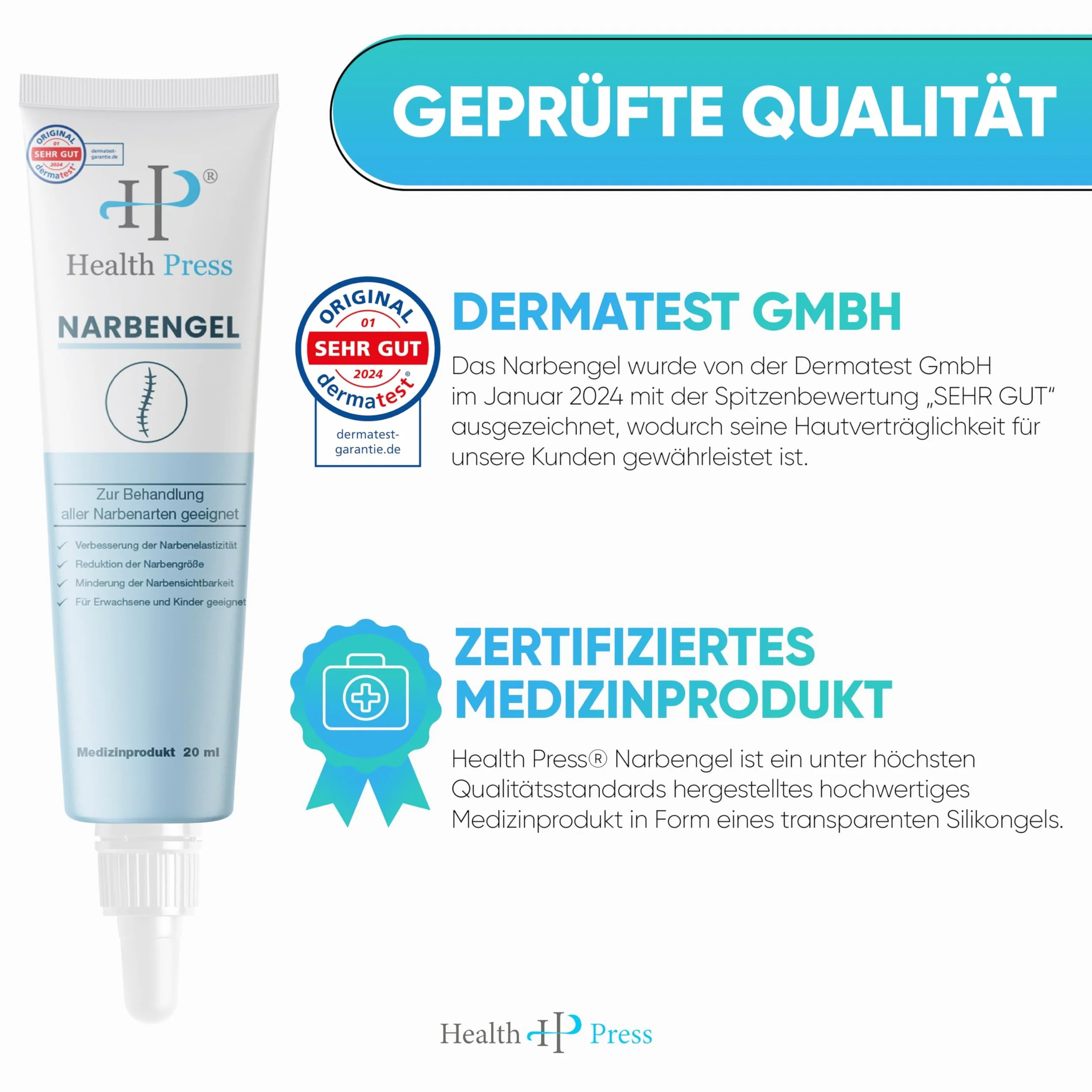 Health Press® Żel na blizny 20 ml zmniejsza widoczność blizn dla dorosłych i dzieci