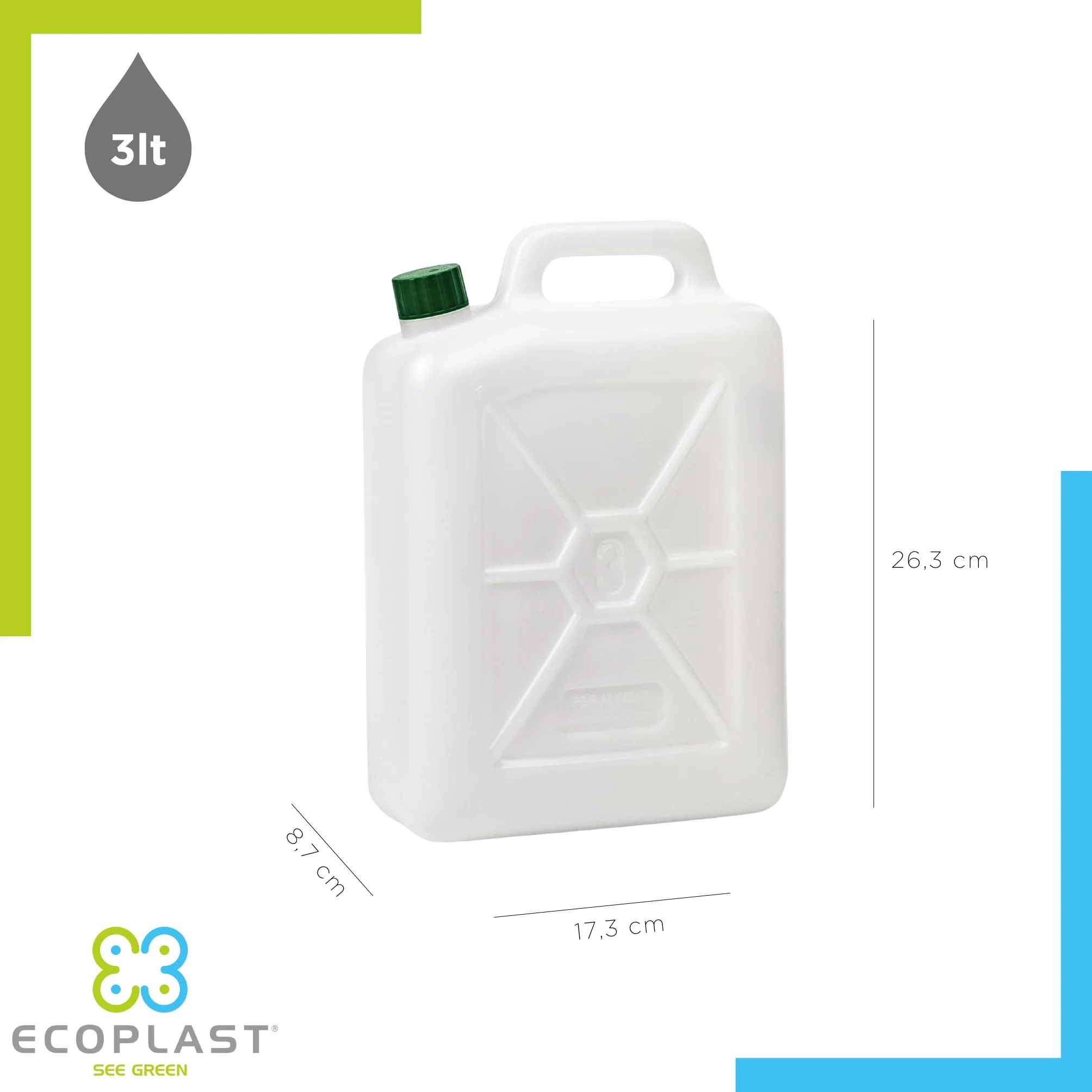 Ecoplast Kanister 3 litry, beczka z tworzywa sztucznego, neutralna, 3 l