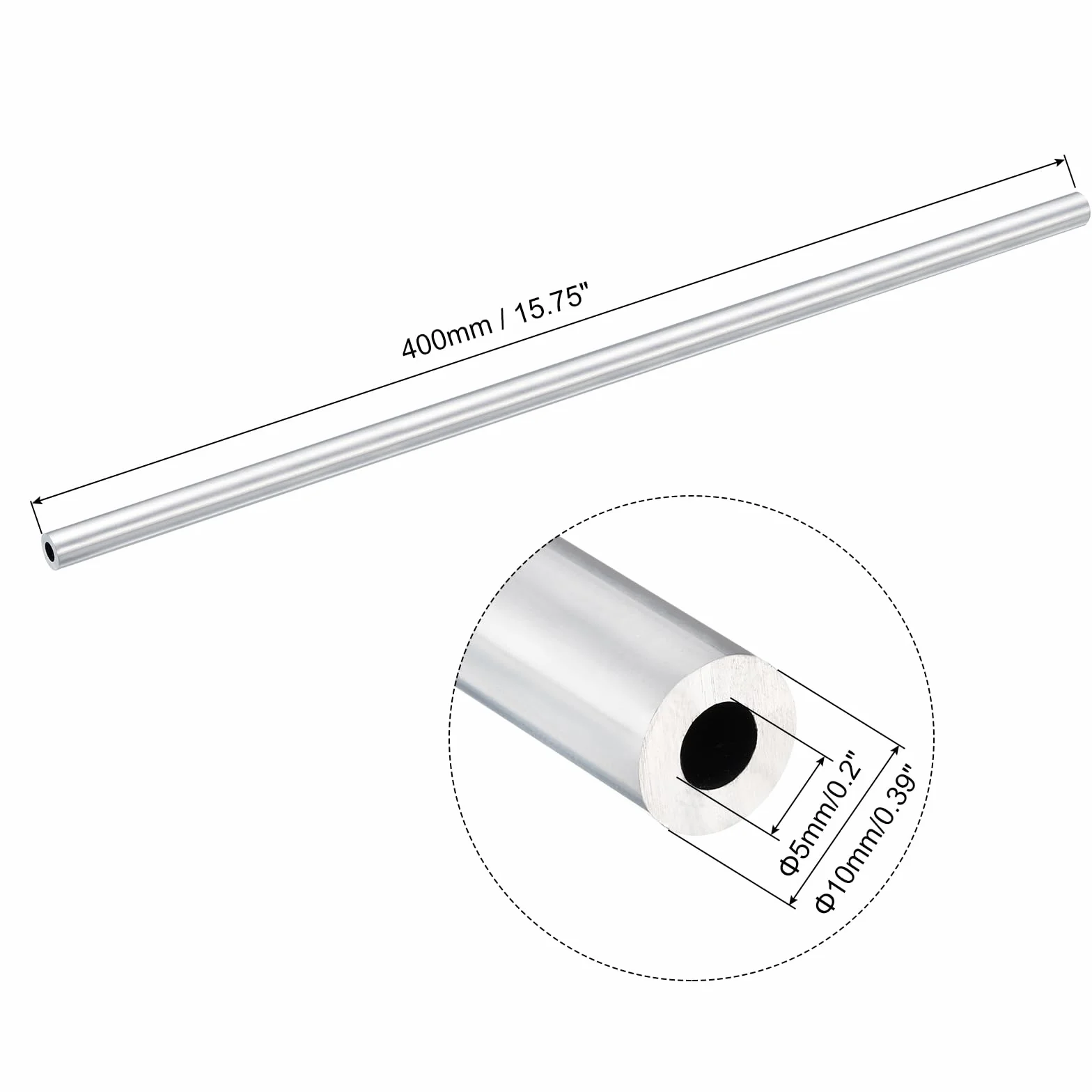 QUARKZMAN 6063 aluminiowa rura okrągła, średnica zewnętrzna 10 mm, średnica wewnętrzna 5 mm, długość 400 mm, rurociąg do projektów przemysłowych DIY