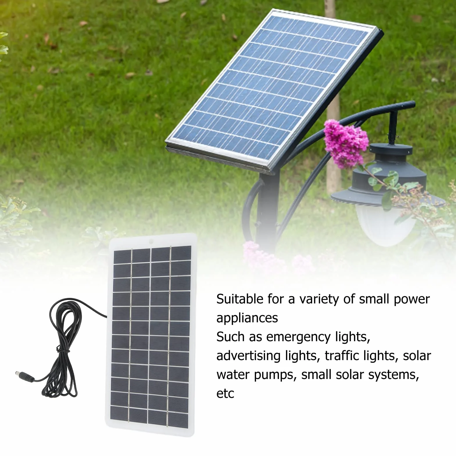 Panel słoneczny, 5W 12V Portable High Efficiency Solar Module Polycrystalline Solar Power Panel with DC Interface, Energy Saving Solar Charger Panel for Emergency Lights, Small Solar Energy Systems