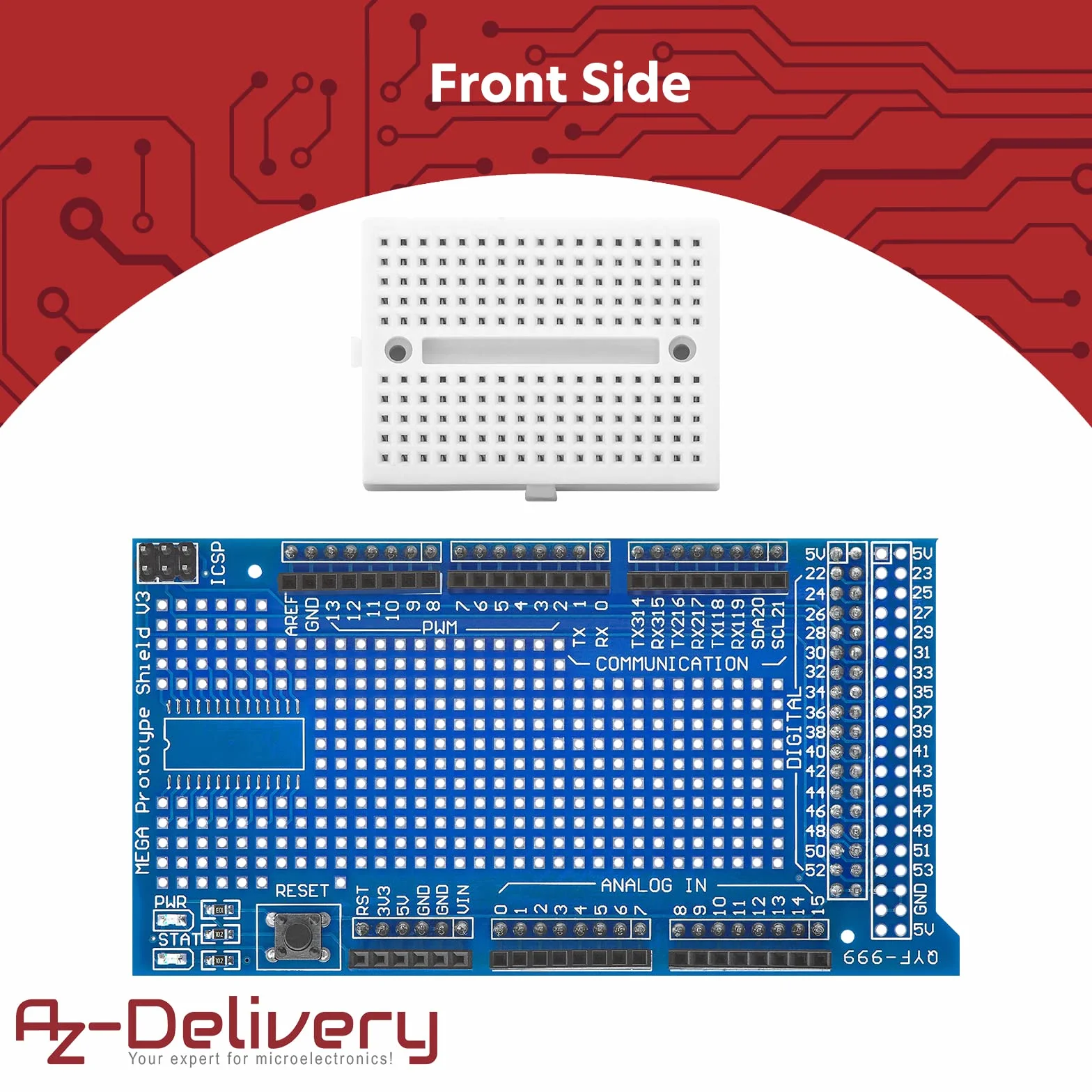 AZDelivery 3 x Prototyping Shield z Mini Breadboard kompatybilny z MEGA 2560, kompatybilny z Arduino wraz z E-Book!