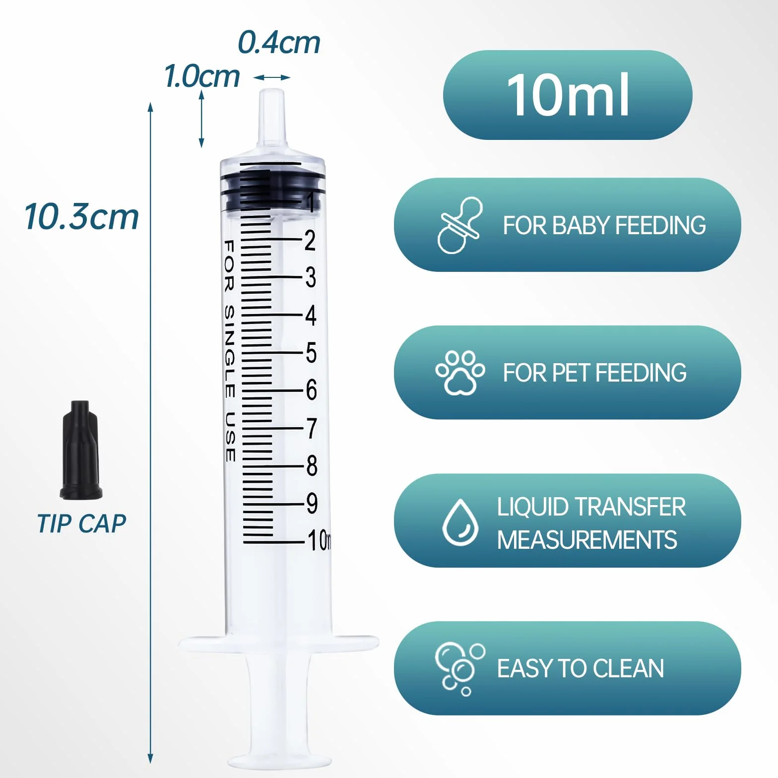 Sterylne strzykawki bez igieł z nasadką, do karmienia małych zwierząt domowych, 20 sztuk, 10 ml, precyzyjne zastosowanie przemysłowe