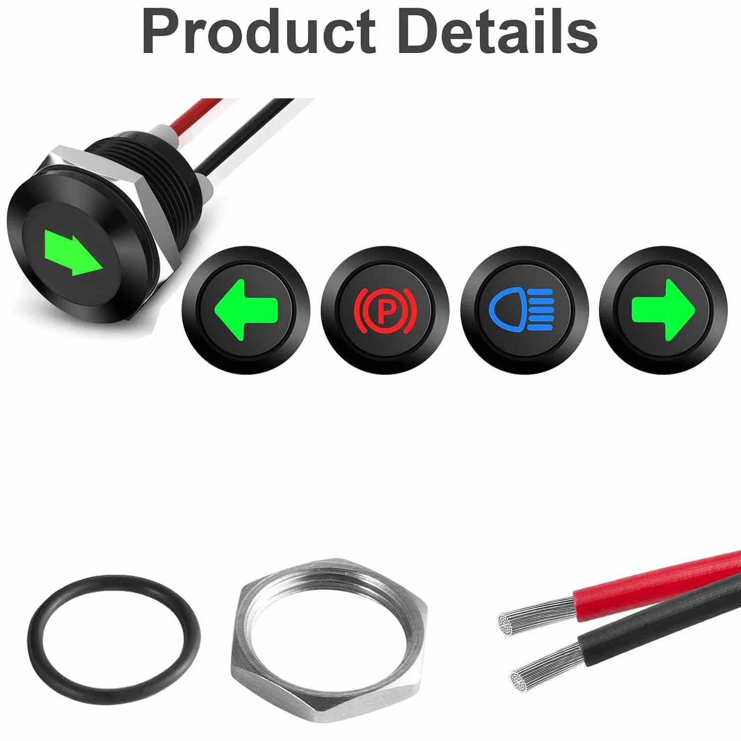 RUNCCI-YUN 4 szt. 12 V/24 V, okrągłe, metalowe, wodoszczelne lampki sygnalizacyjne LED, 12 mm, montaż na płycie, DC LED, lampka ostrzegawcza, lampka kontrolna z kablem 26 AWG 150 mm