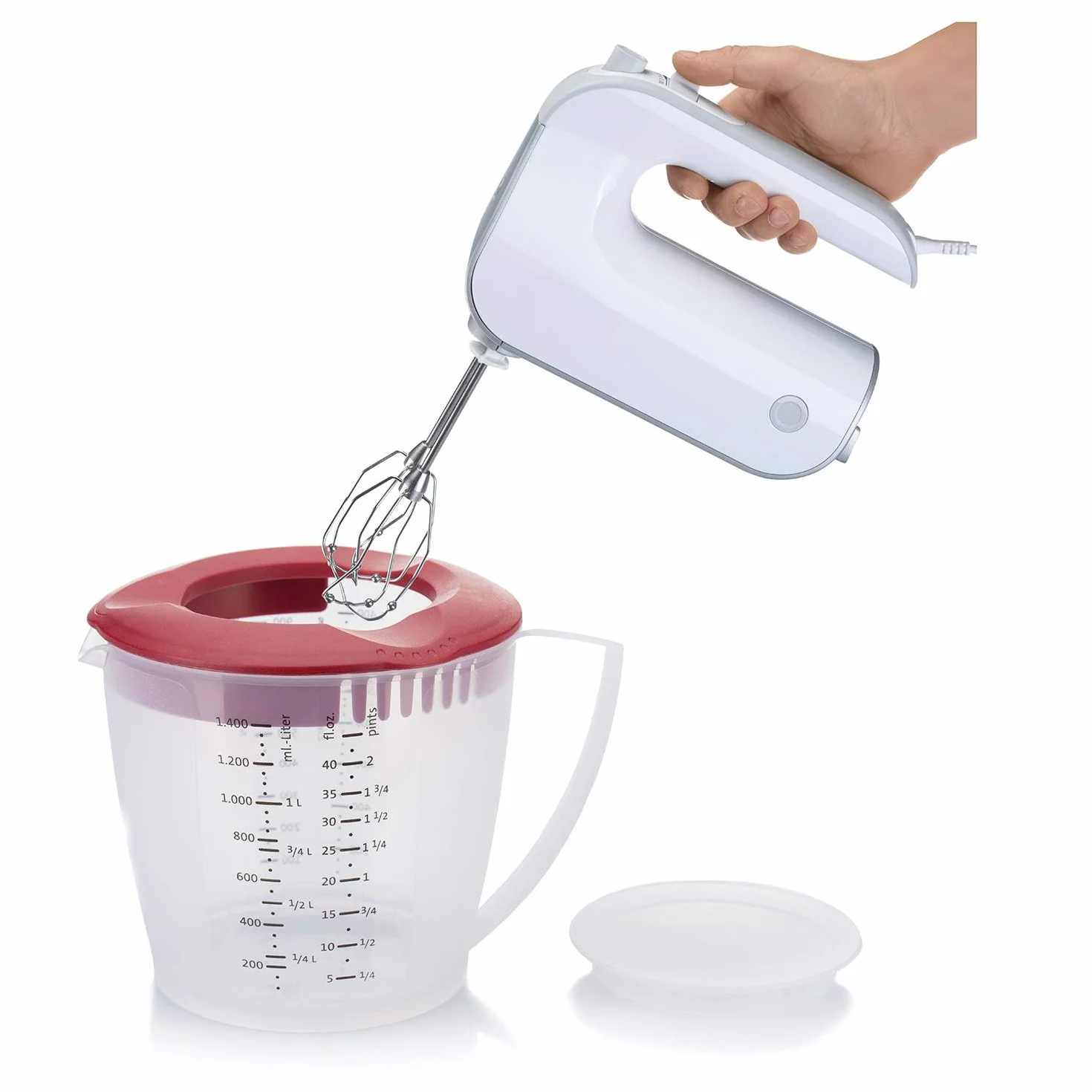 Westmark Dzbanek z pokrywką ochraniającą przed pryskaniem, Dzióbek i pokrywka, Tworzywo sztuczne, Pojemność: 1,4 l, Helena, Przezroczysty/czerwony, 3105227R