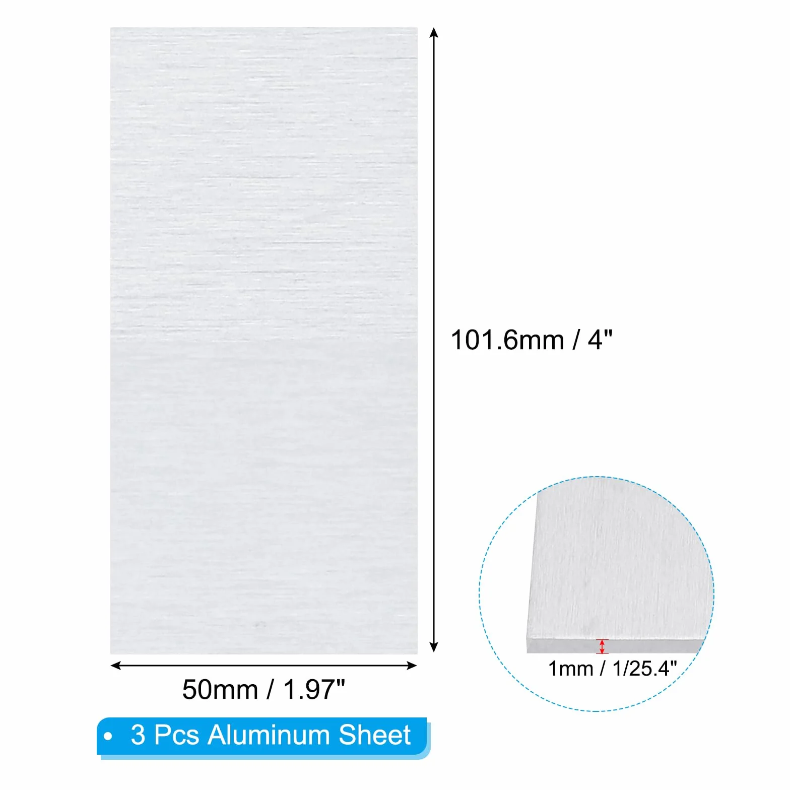 PATIKIL 6061 blacha aluminiowa T651 4 x 1,97 x 1/25,4 cala 3 sztuki płaskich aluminiowych płyt aluminiowych z folią ochronną, prostokąt termiczny 1 mm, do rzemiosła przemysłowego
