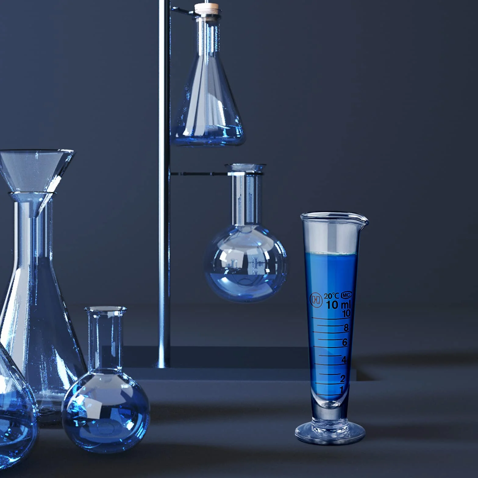 iplusmile Miarka 10 ml szklana miarka do laboratoryjnego kubka stożkowego płynu pomiarowego z dzióbkiem z szeroką szyjką ze szkła z miarką metryczną