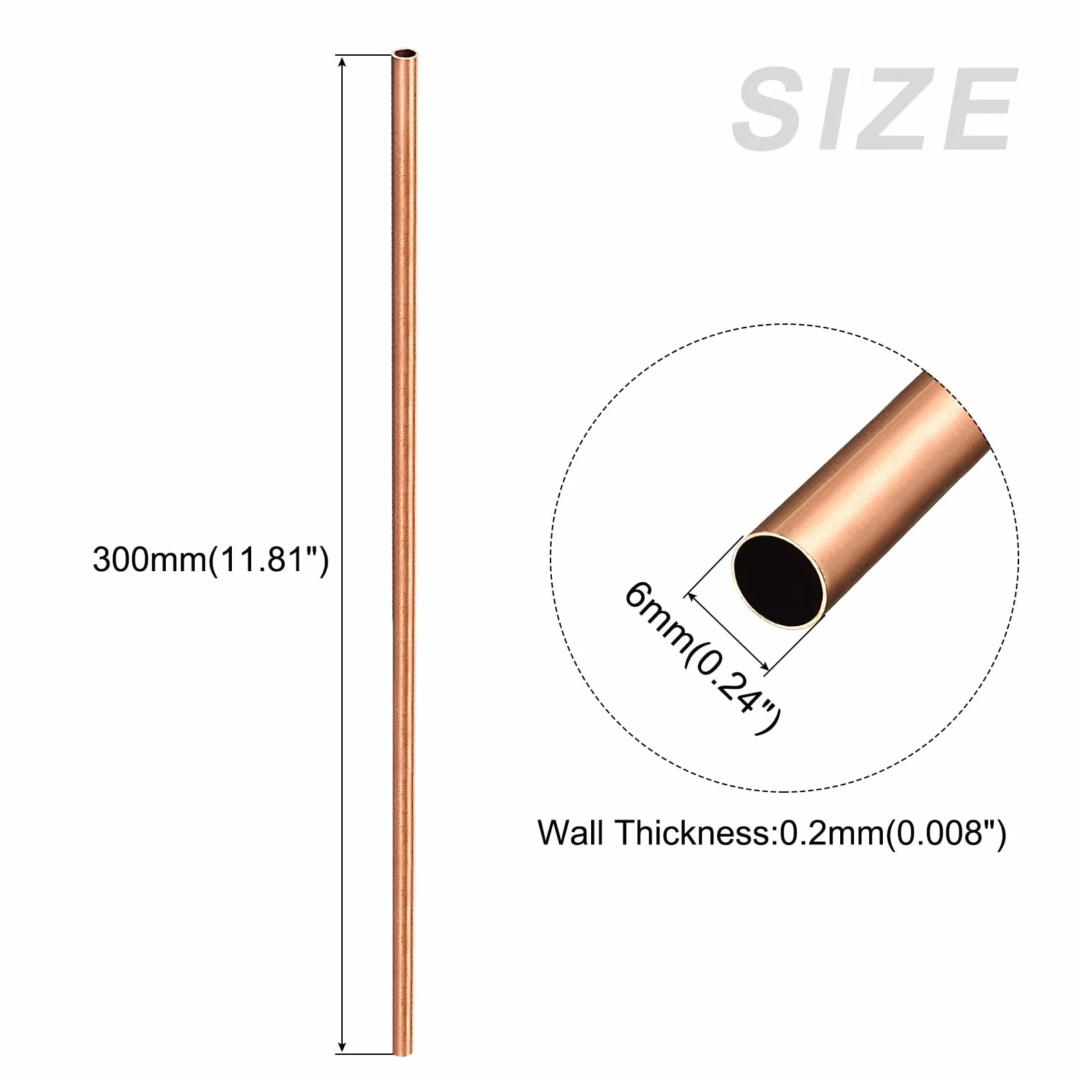 Rurka miedziana 6mm OD x 0,2mm ściana x 300mm 4 szt. prosta rura
