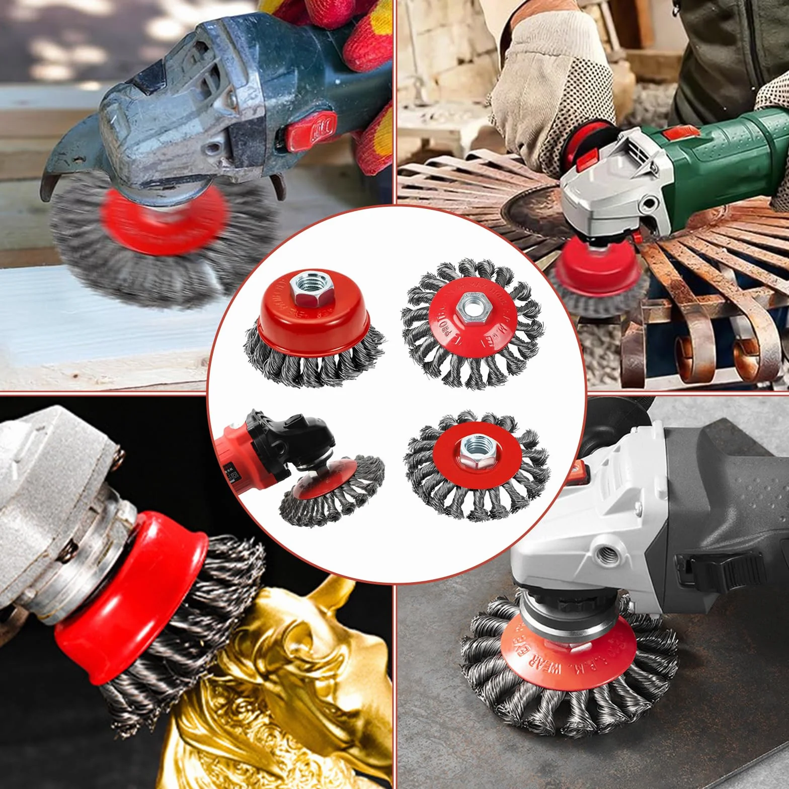 6 sztuk szczotki drucianej, szlifierka kątowa, 75 mm/100 mm, szczotka stalowa Flex Set M14, szczotka garnkowa, szlifierka kątowa, szlifierka kątowa, akcesoria do szlifowania, usuwania rdzy i