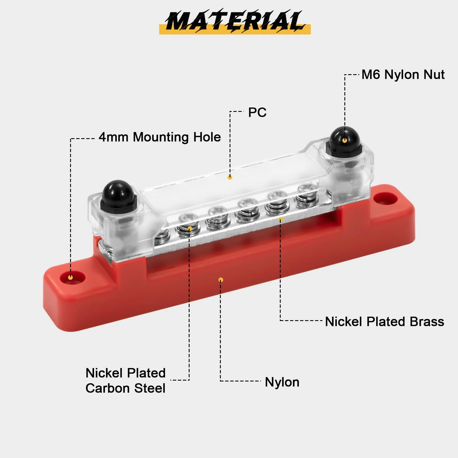 Listwa rozdzielcza zasilania 12 V-48 V DC BusBar 150A Listwy rozdzielające energię z 6 x M4, śruby zaciskowe do samochodu, ciężarówki, łodzi, czerwony, czarny, 2 sztuki