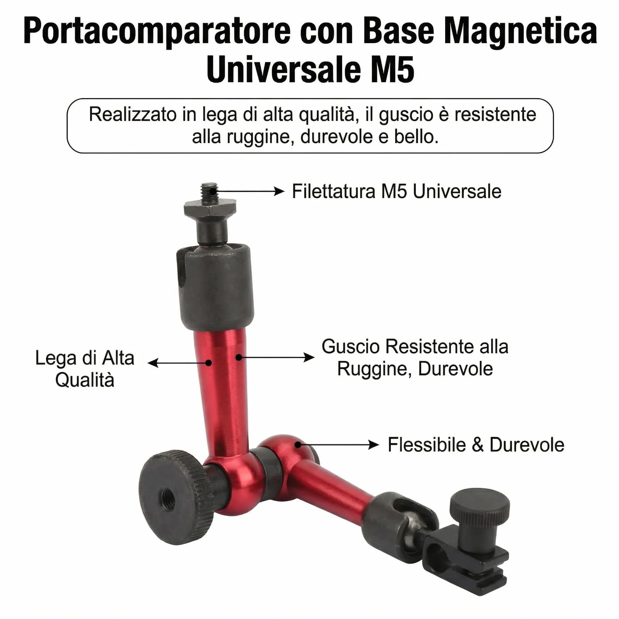 Uchwyt Czujnika Zegarowego z uniwersalną podstawą magnetyczną M5, Czujnik Zegarowy z podstawą magnetyczną Czujnik Zegarowy z Uchwytem na Stojak Ramię Magnetyczne do Czujnika