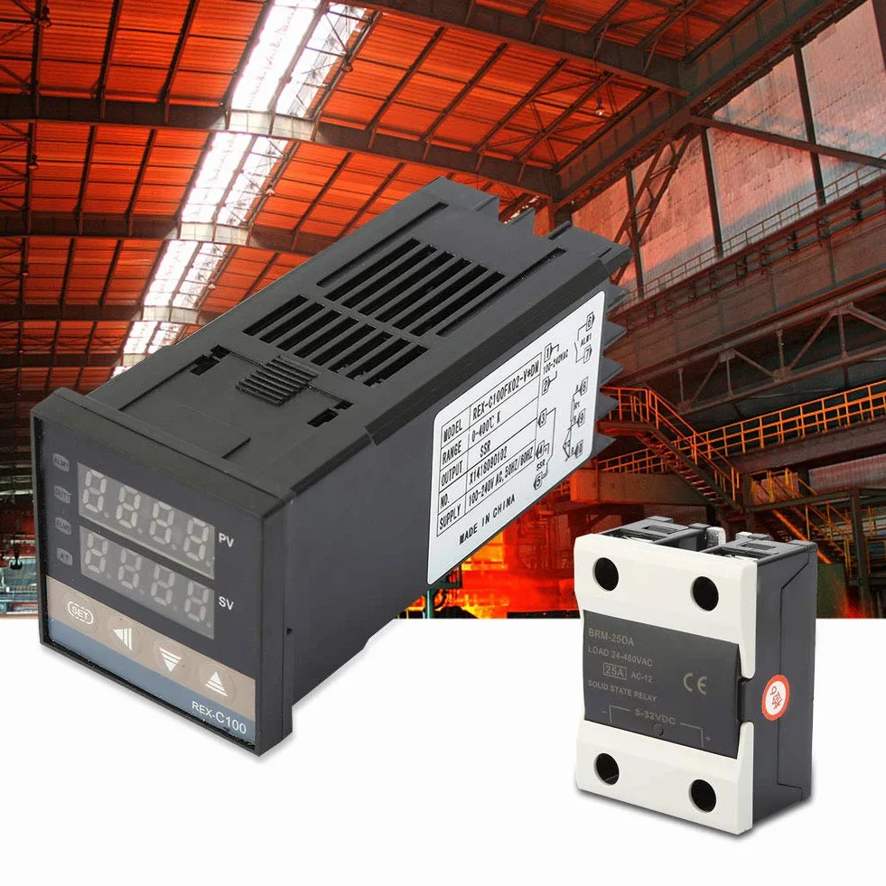 Cyfrowy regulator temperatury PID z SSR 25A, termopara M6 K 1m, 0-400°C, AC110-240V
