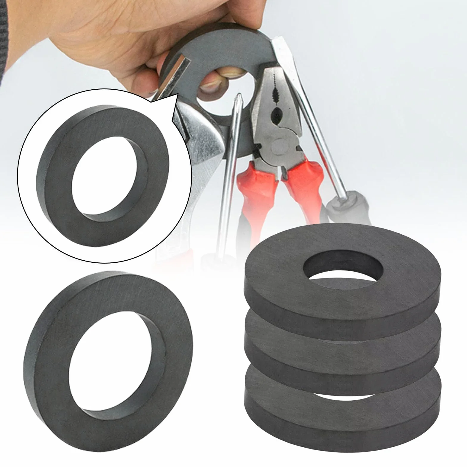 2 sztuki magnesów pierścieniowych, Ø 70 mm x 32 mm x 15 mm, ferrytowy magnes pierścieniowy z otworem, pierścień magnetyczny, wytrzymały magnes pierścieniowy, krążek z otworem do przemysłu
